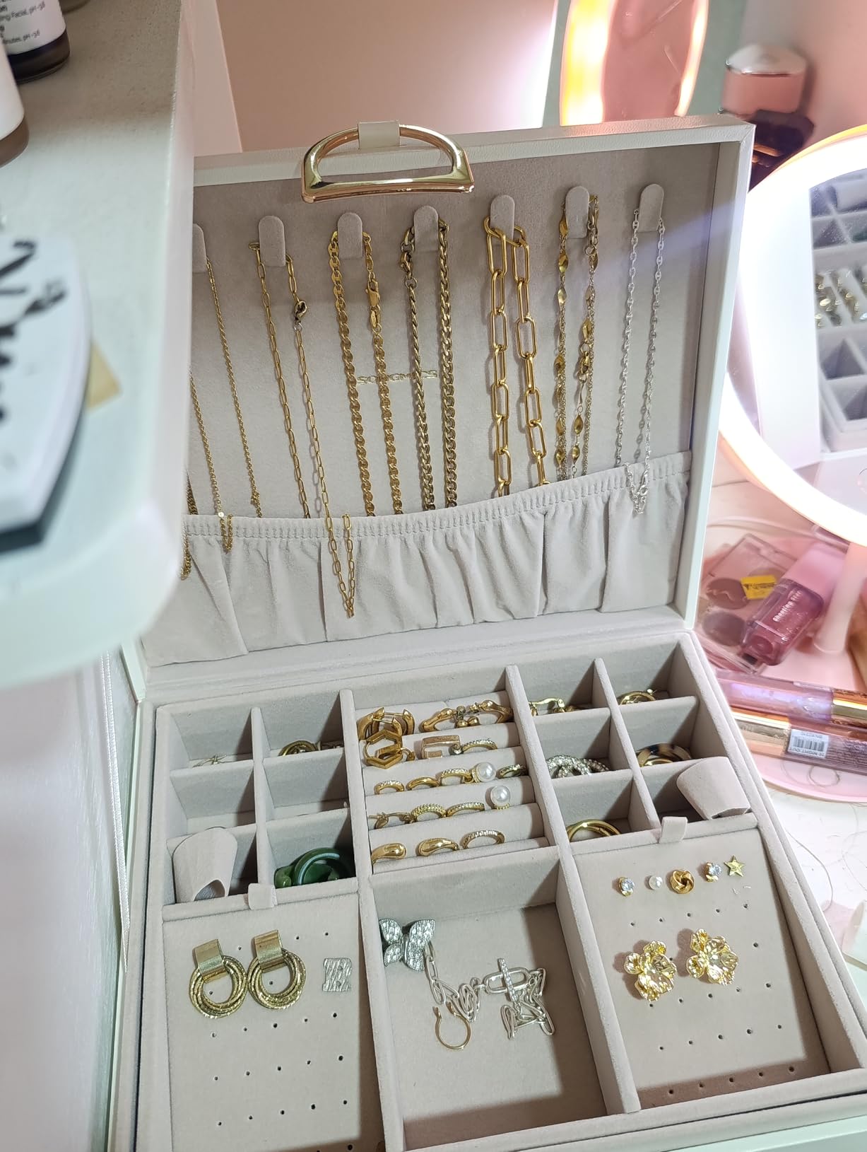SONGMICS 2-Layer Jewelry Box with Handle, Removable Tray, Floating Effect customer photo 2