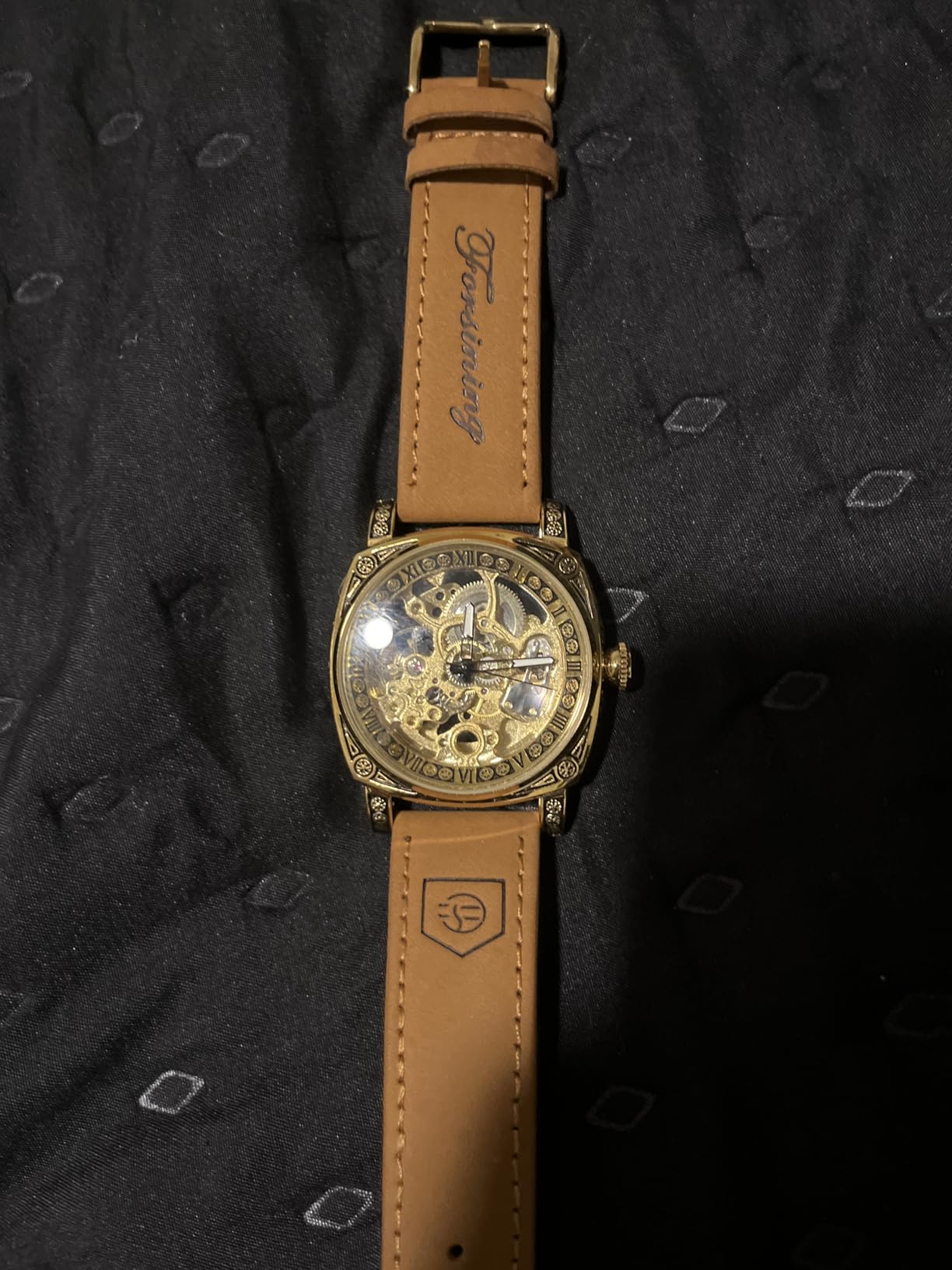 FORSINING Watches for Man, Square Retro Mechanical Watch Self-Wind Carved, Skeleton Automatic Watches Vintage Leather Strap Wristwatch customer photo 2