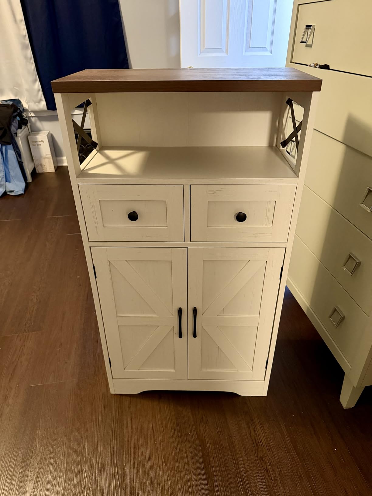 Farmhouse Storage Cabinet with Drawers, Small Kitchen Pantry Cabinet, White customer photo 1