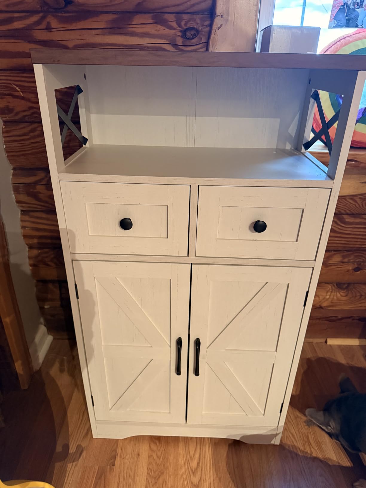 Farmhouse Storage Cabinet with Drawers, Small Kitchen Pantry Cabinet, White customer photo 2