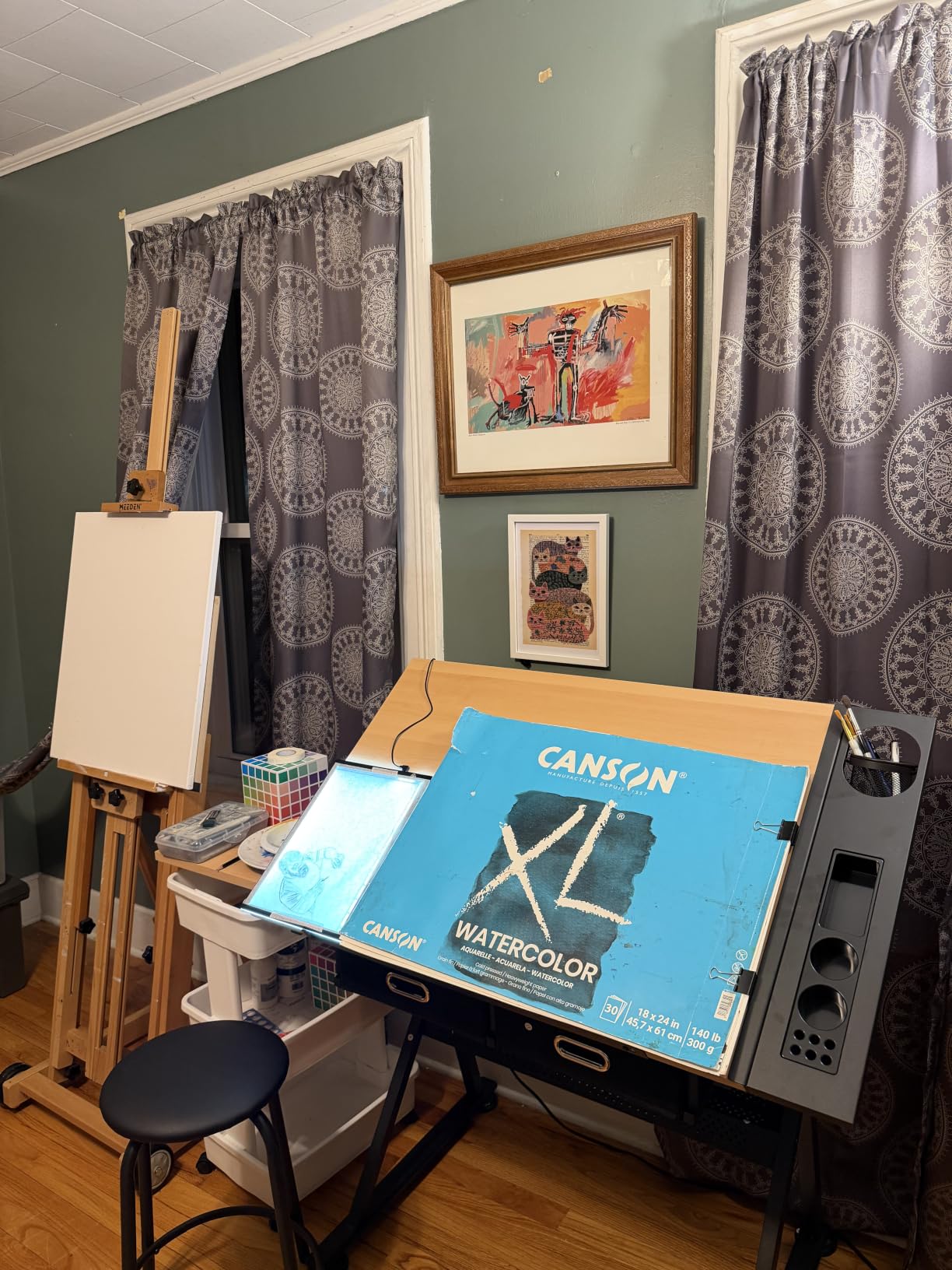 Yaheetech Adjustable Drafting Table Art Desk,Storage Drawers & Stool,White customer photo 1