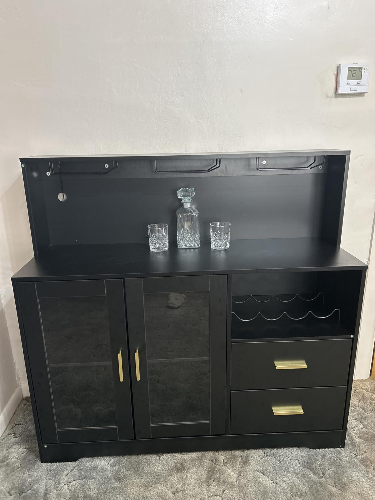 Bar Cabinet for Home with LED Light,Coffee Bar Cabinet w/ Wine & Glass Rack customer photo 1