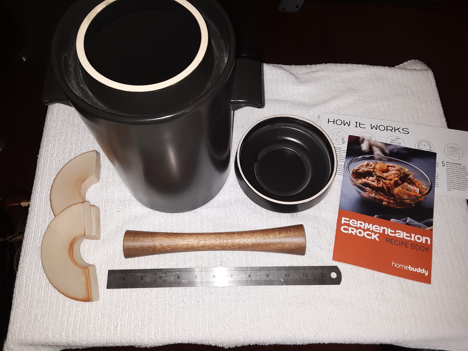 HomeBuddy Ivory Fermentation Crock (1 Gallon) with Weights, Acacia Wood Pounder and Recipie Book - Sauerkraut Fermentation Kit, Onggi Kimchi Jar, Fermenting Crock for Pickling or Sourdough customer photo 1