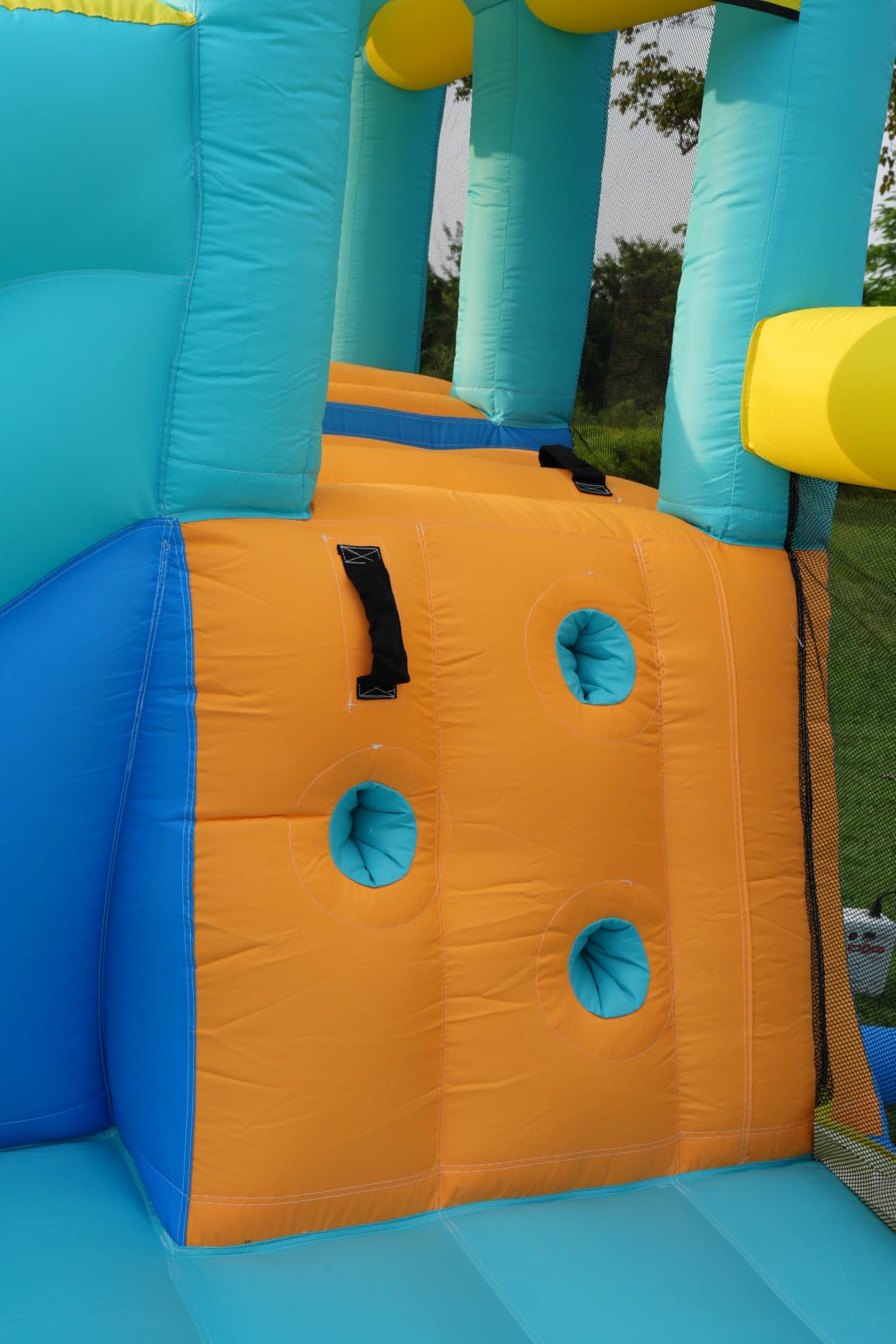 FINCOME Inflatable Bounce House, 10 in 1 Double Water Slide Bounce House with 750W Blower, Climbing Wall, Jumping, Water Gun, Splash Pool, Basketball Hoop for Kids Indoor Outdoor Backyard customer photo 1