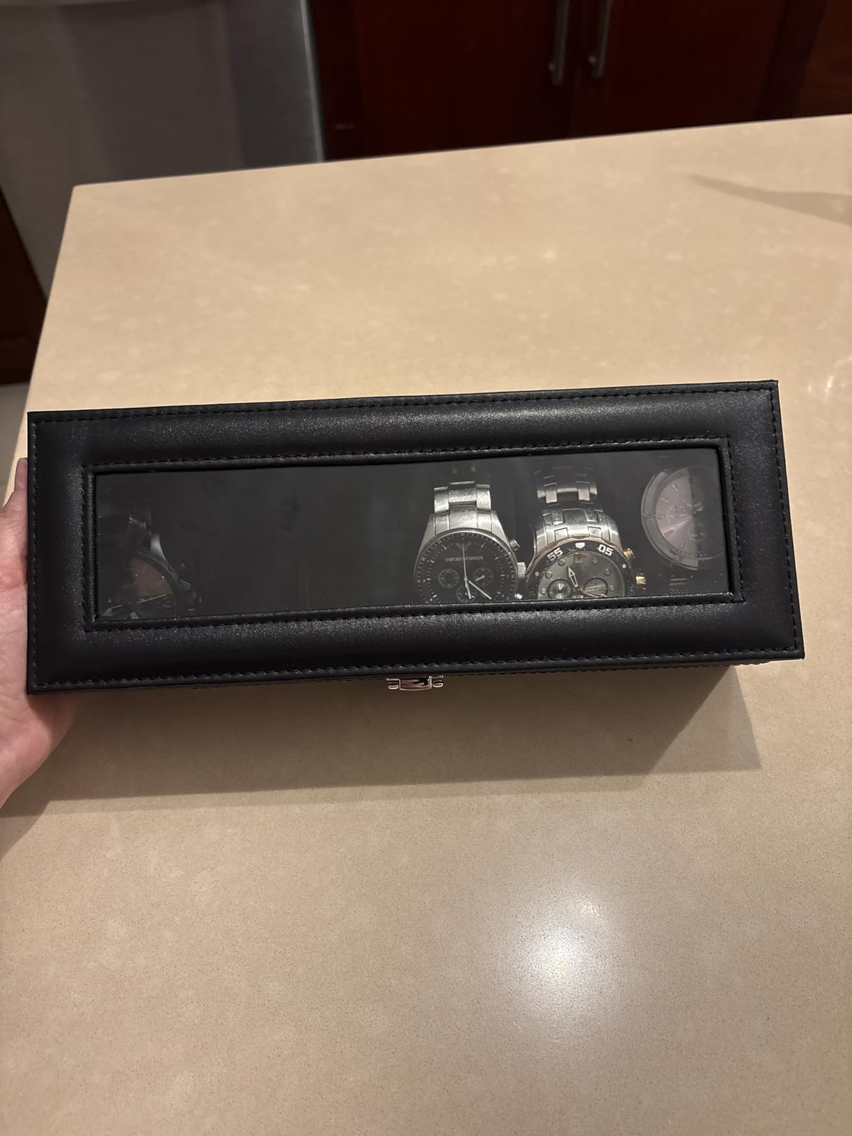 Uten Watch Box 6 Slots, Watch Case Organizer with Glass Lid, All Black customer photo 1