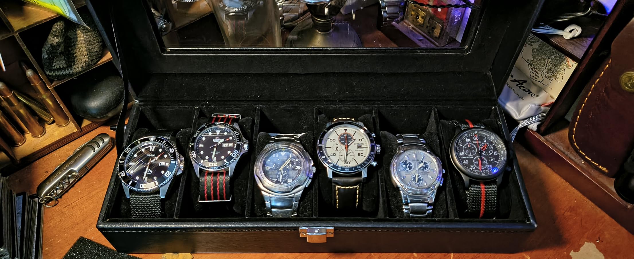Uten Watch Box 6 Slots, Watch Case Organizer with Glass Lid, All Black customer photo 2