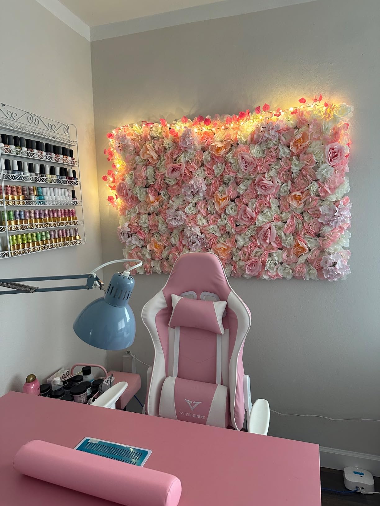 OmySalon Manicure Table Nail Desk for Nail Tech, Nail Table Beauty Salon Tech Station w/Electric Downdraft Vent, Lockable Wheels,Wrist Cushion,Storage Drawers customer photo 1