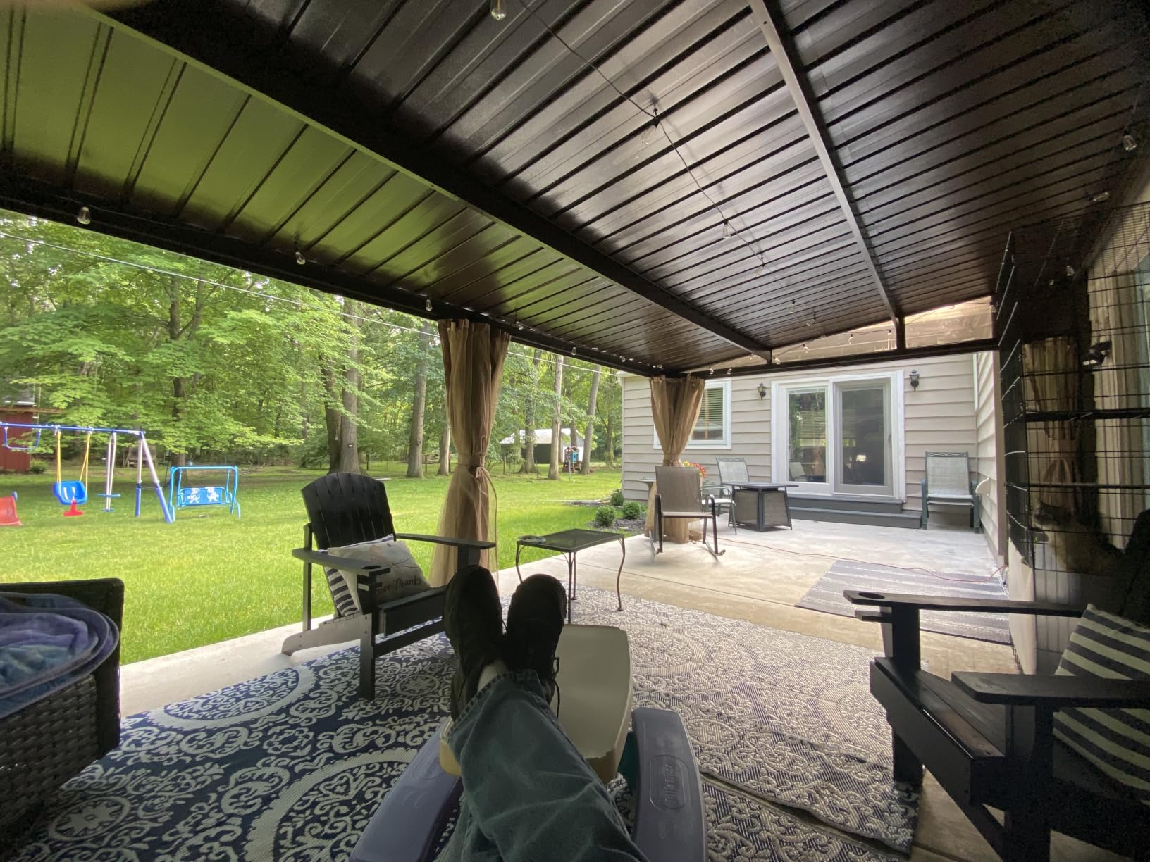 Domi 12x16FT Lean to Gazebo, Hardtop Wall Mounted Gazebo with Sloping Galvanized Steel Roof, Aluminum Frame, Drainage System, Curtains and Netting, for Patio, Deck, Garden, Backyard customer photo 1