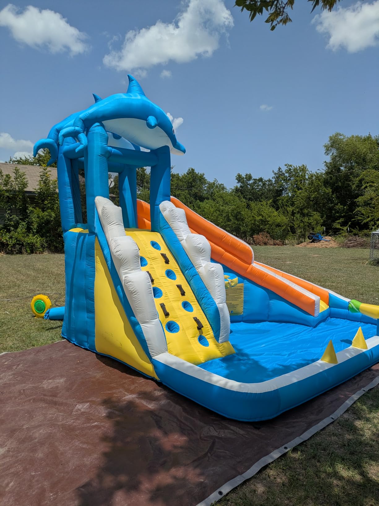 TOAOB Inflatable Water Slide,5 in 1 Dolphin Inflatable Bounce House for Kids- Climbing Wall Splash Pool Water Cannon Basketball Rim - 480W Blower - for Indoor Outdoor Backyard Birthday Party customer photo 2
