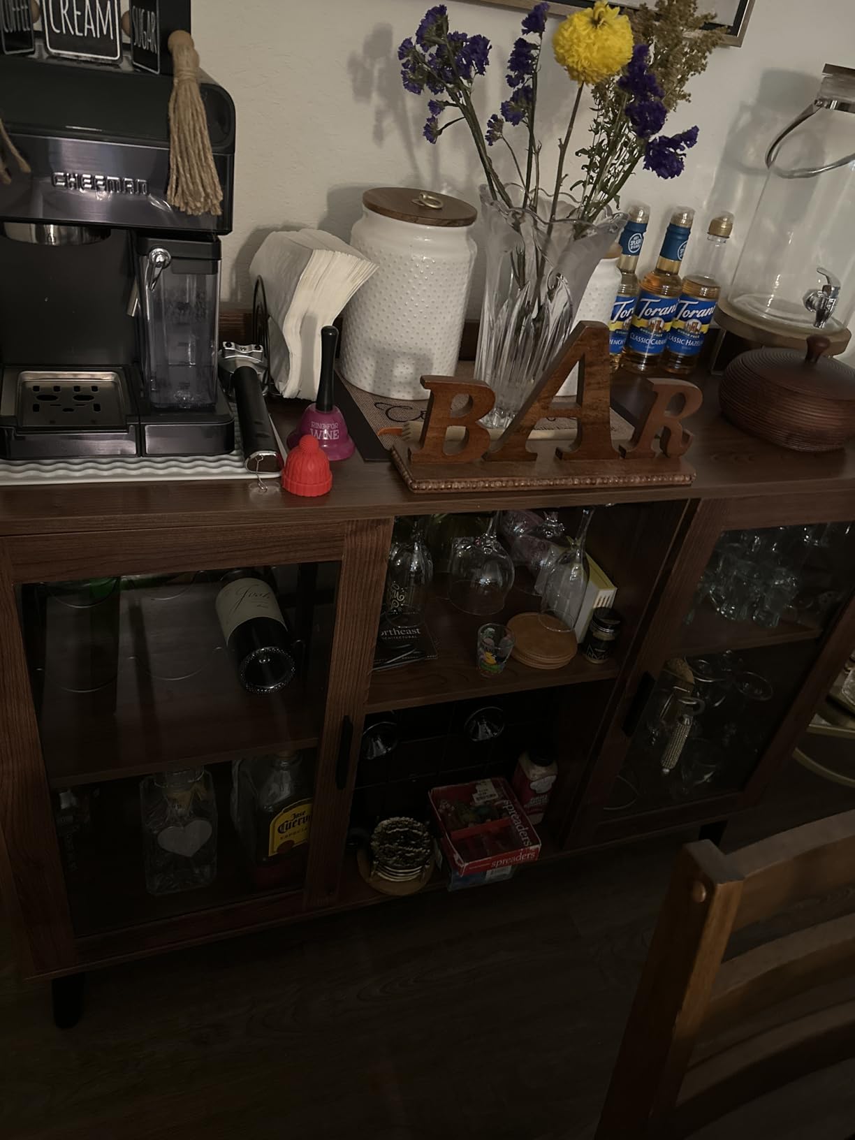 Wine Bar Cabinet with LED Light, Home Coffee Cabinet w/ Wine & Glass Holder customer photo 2