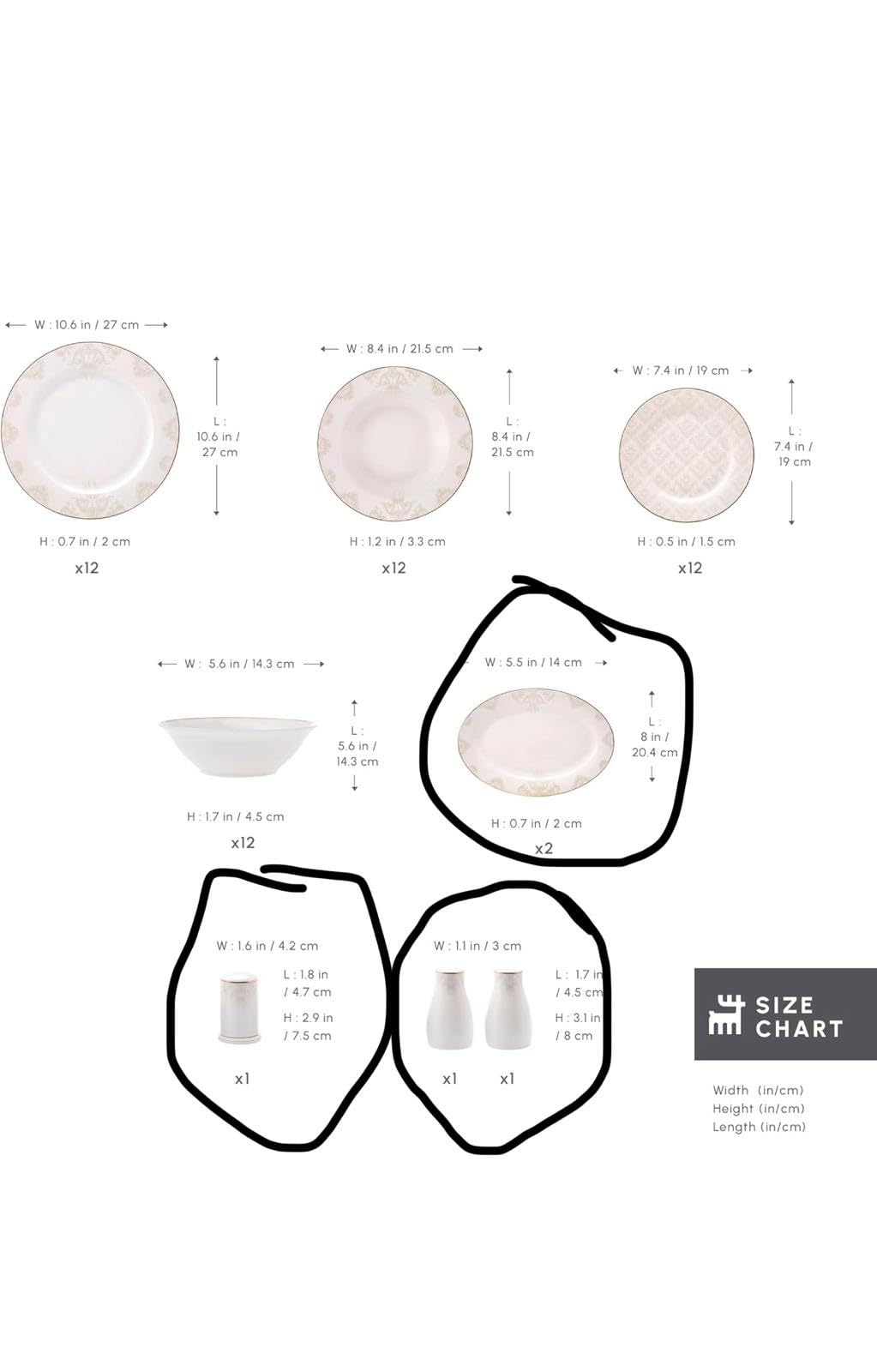 Karaca Siena 53-Piece Porcelain Plates and Bowls Set with Dinner & Dessert Plates, Shakers - Bone China Dishware Sets - Kitchen Dinnerware Set for 12 People customer photo 1