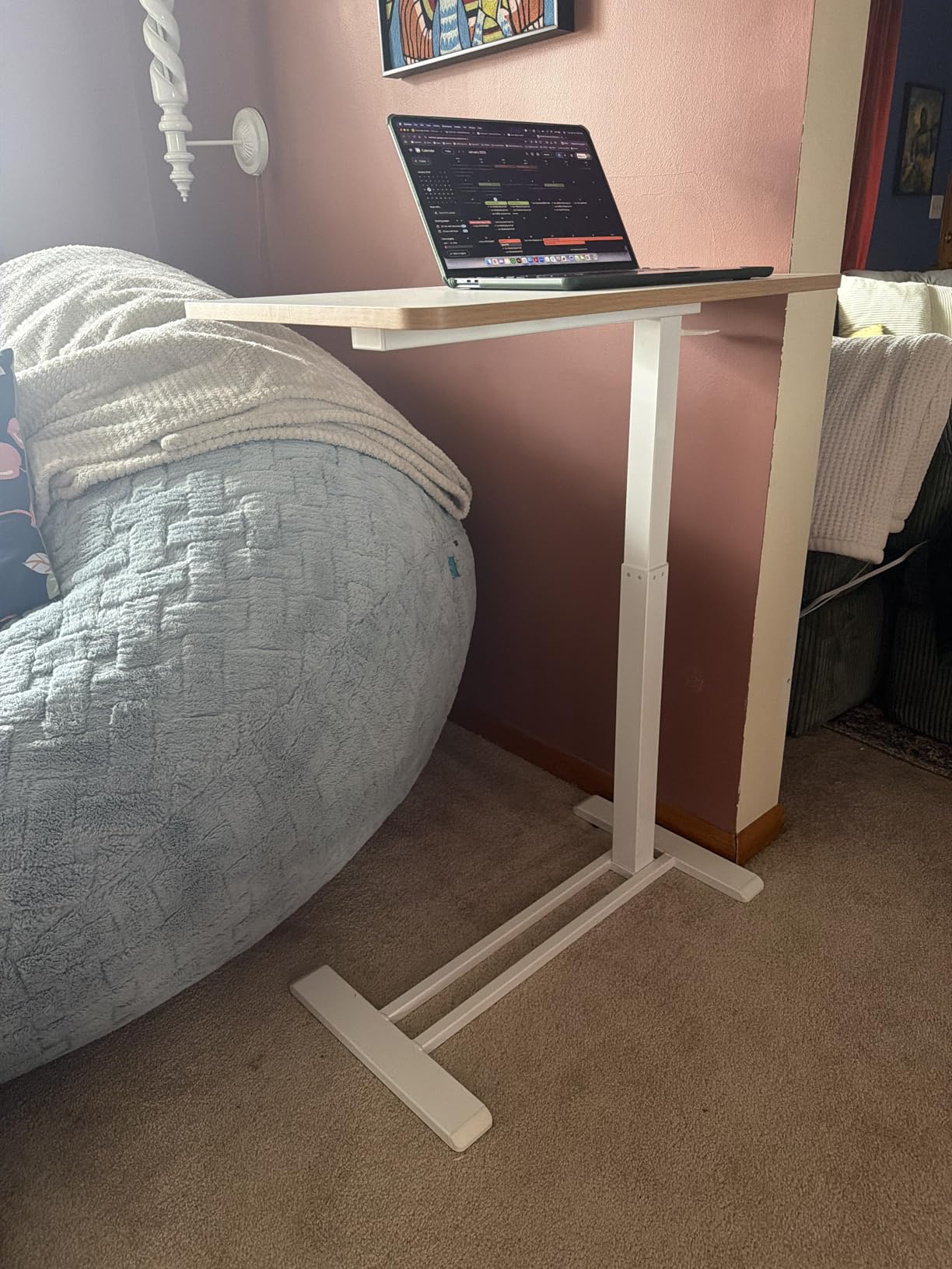 SANODESK 28''Pneumatic Adjustable Overbed Bedside Table with Hidden Casters customer photo 2