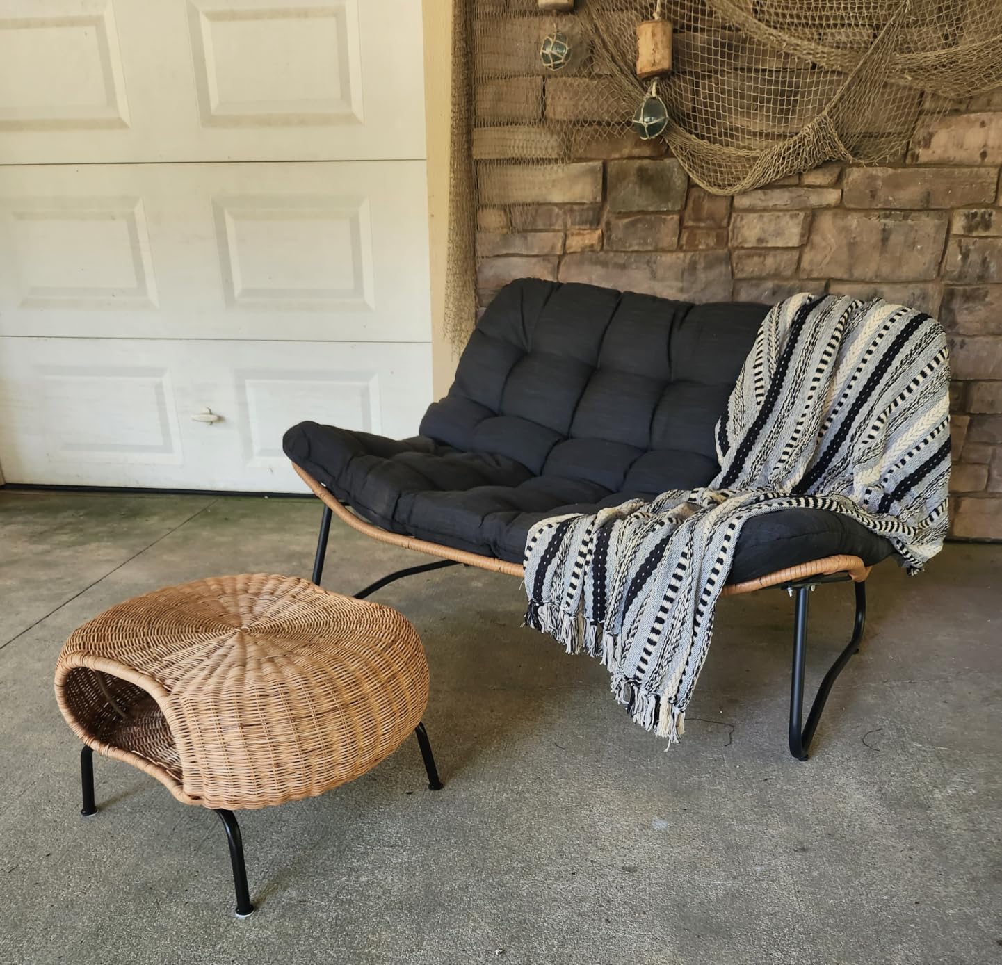 Outdoor Loveseat, Boho Rattan Patio Couch with Soft Cushion (Beige) customer photo 1