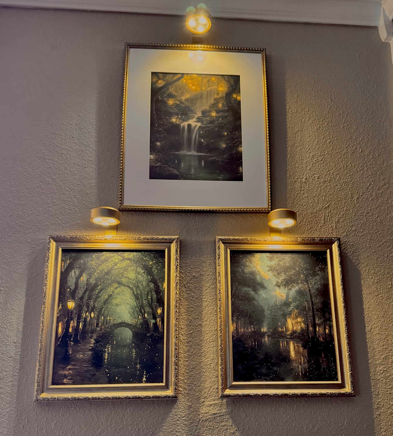 EZVALO Picture Lights for Wall, 2000mAh Rechargeable Battery Magnetic Poster Lights with 3 Color Temps & 12 RGB, Remote Dimmable Timer Painting Light, Wall Decor Light for Art Display, Frame (3 Pack) customer photo 2