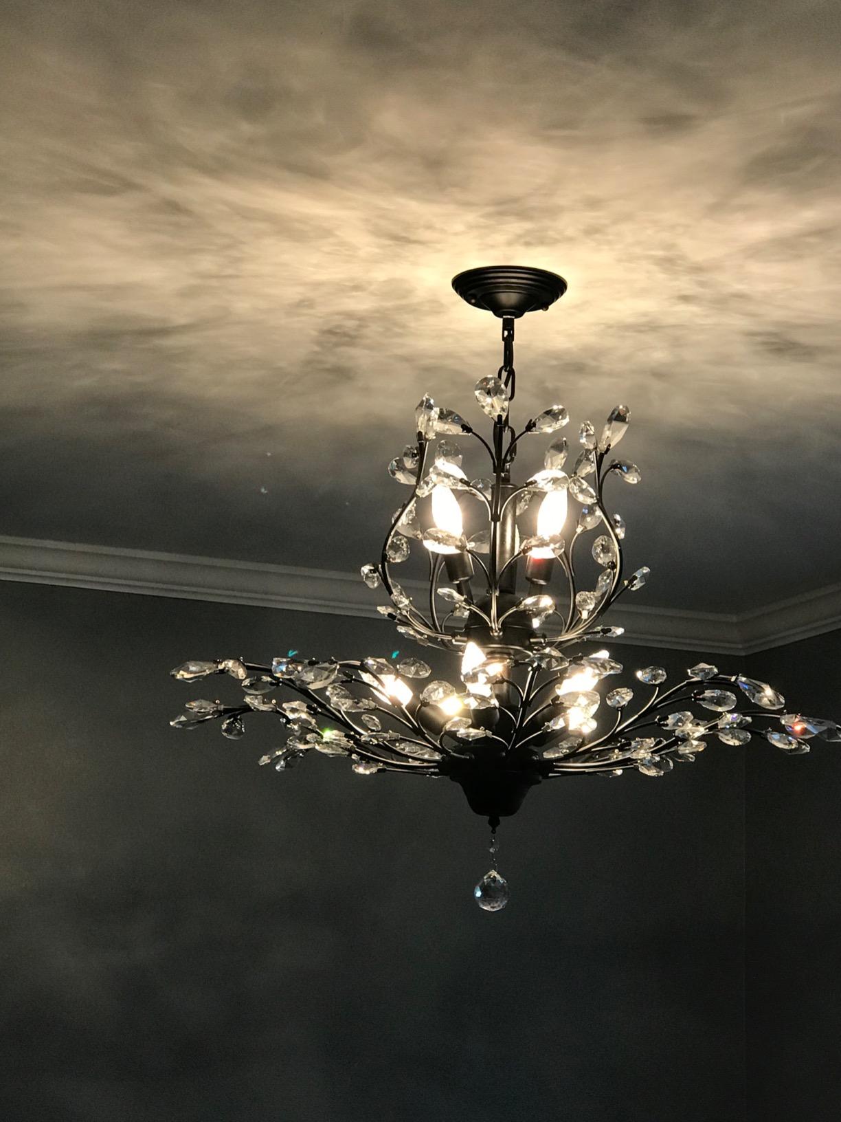 Garwarm 38.7 Inch Crystal Chandelier, 6-Light Black Rectangle Ceiling Light customer photo 1