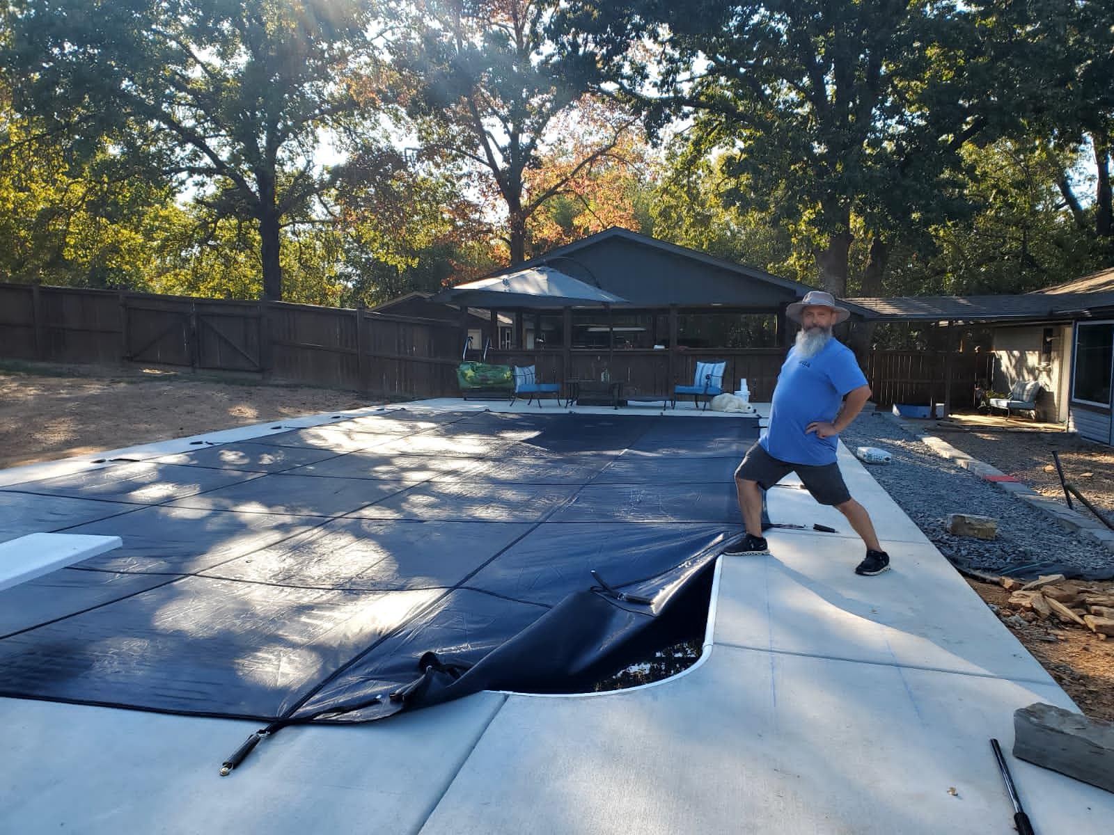 Inground Pool Cover Safety Fits Rectangle Swimming Pool, Mesh Solid Pool Cover for Inground Pools,Winter Pool Safety Cover Includes Safety Net and Installation Tools Blue (Blue, Fits 16x32ft Pools) customer photo 1