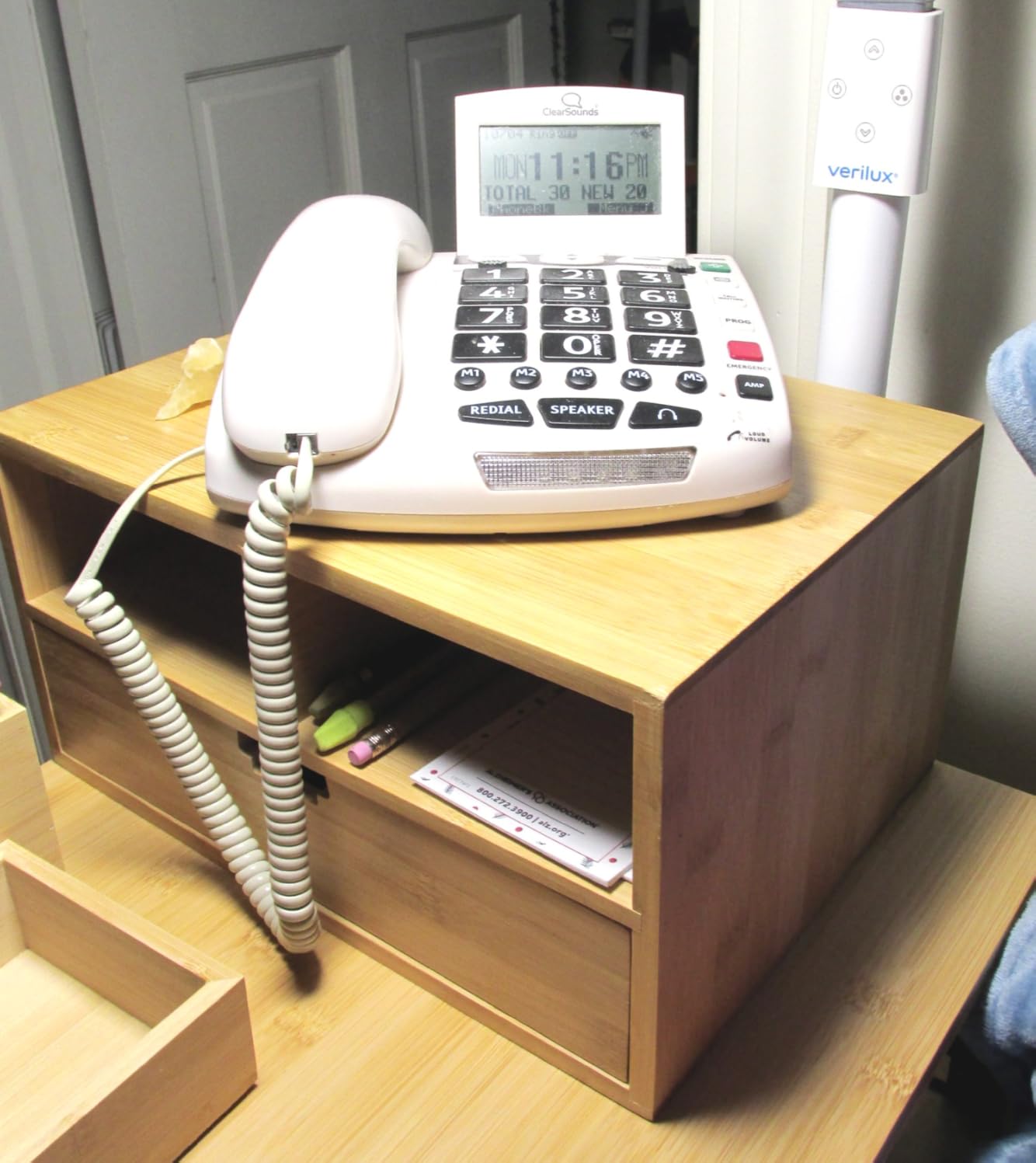 Hiceeden 2 Tier Bamboo Desktop Organizer, Desk Monitor Stand Riser with 1 Drawer and 2 Pen Holder, 2 Compartment Computer Desk Storage Organizer for Laptop, Printer customer photo 2