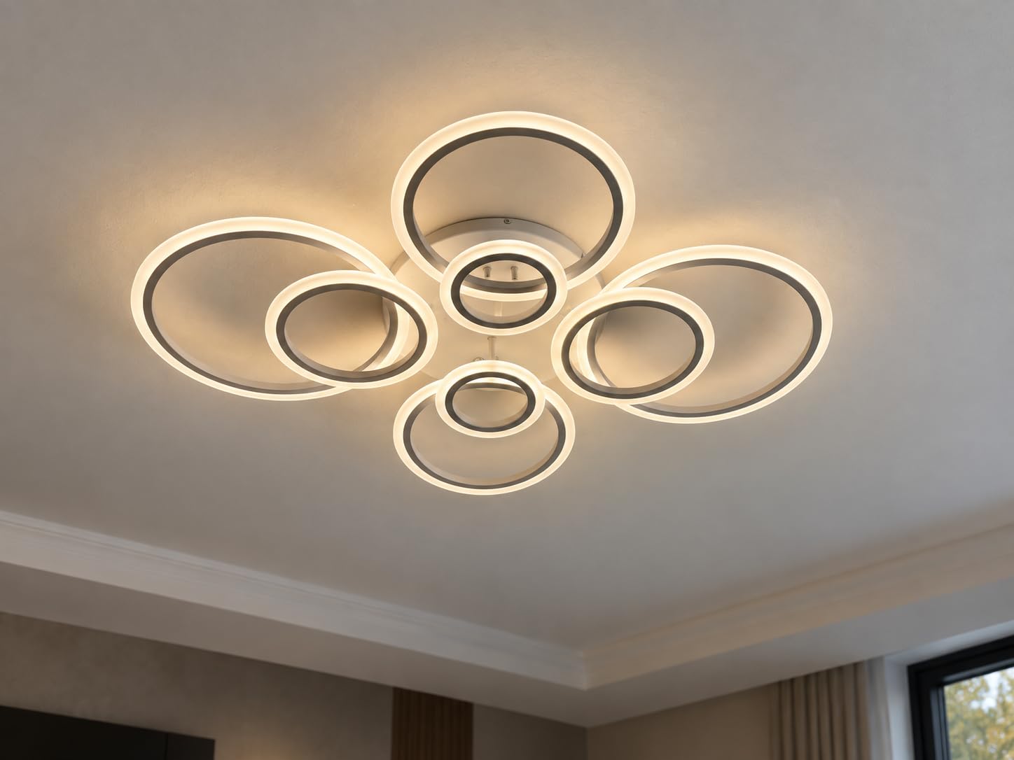 Shine LUEST 6 Rings Black Modern LED Ceiling Light Fixture, Flush Mount Ceiling Light with Remote Dimmable Brightness, Adjustable 3000-6000K Color Temperature, Timer for Living Room, Bedroom customer photo 2