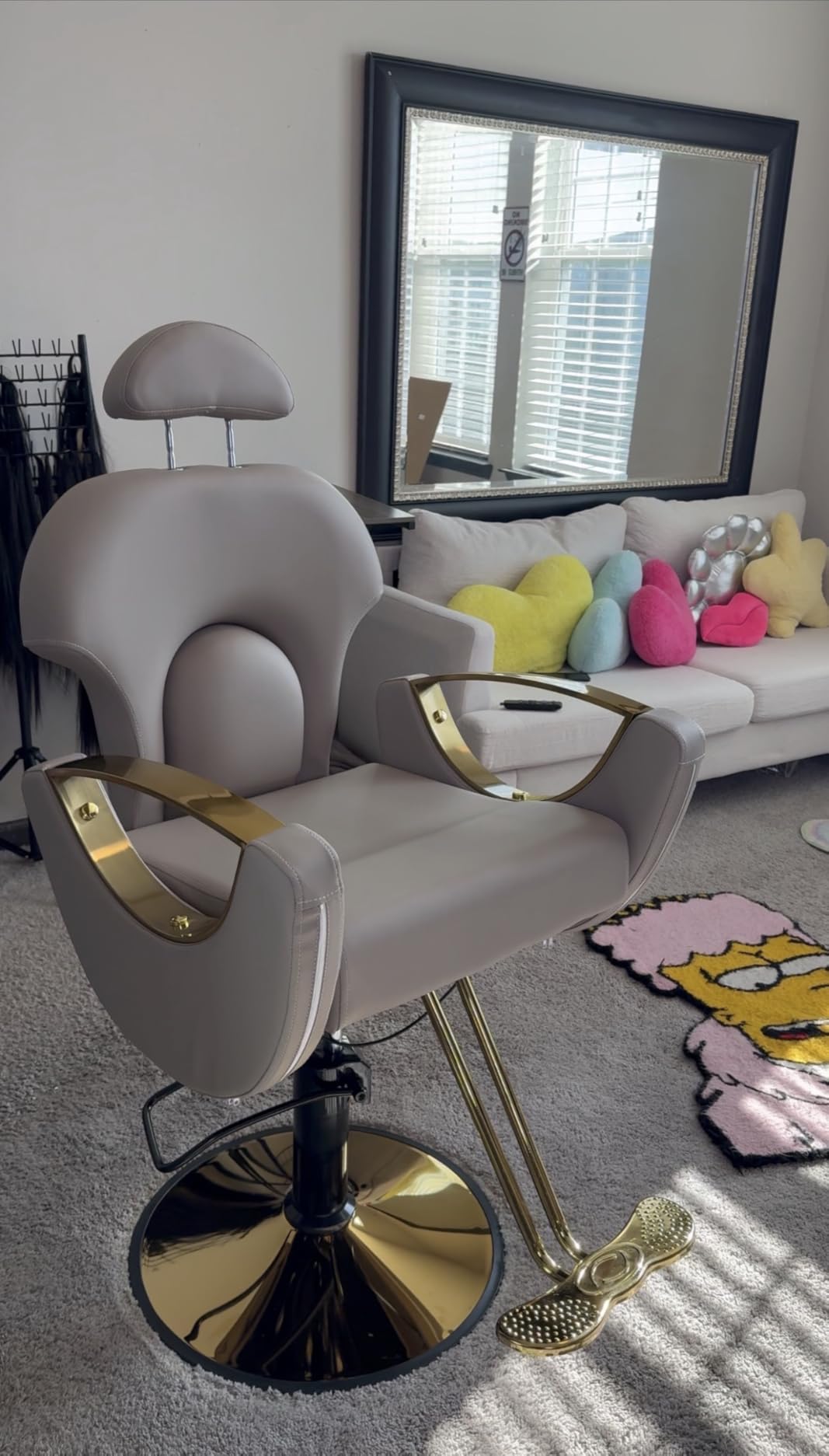 Salon Barber Chair, Reclining Salon Chair for Hair Stylist, Hair Salon Chair with Heavy Duty Hydraulic Pump, 360 Swivel Styling Braiding Hairdresser Chair for Home Barbershop, Gray Gold customer photo 1