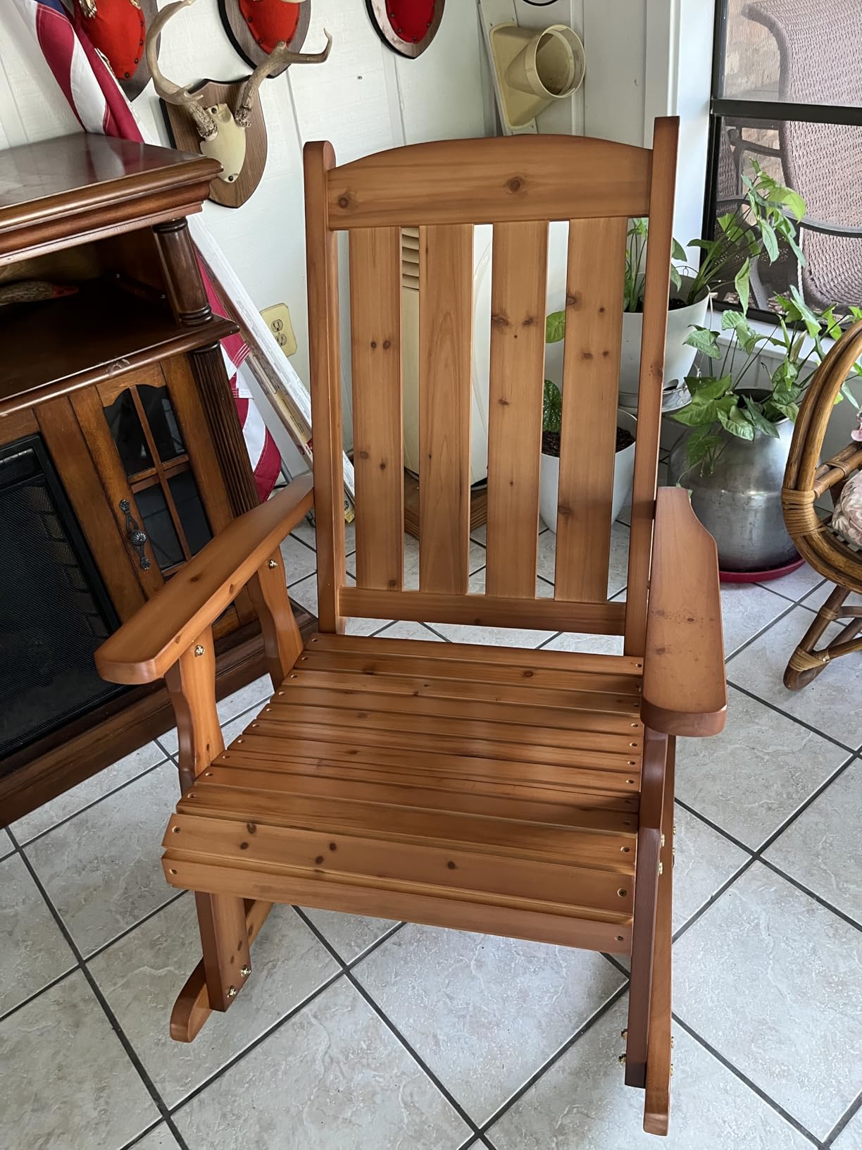 VINGLI Outdoor Rocking Chair, Heavy Duty 600 LBS Wooden Rocker, Teak(1PC) customer photo 2