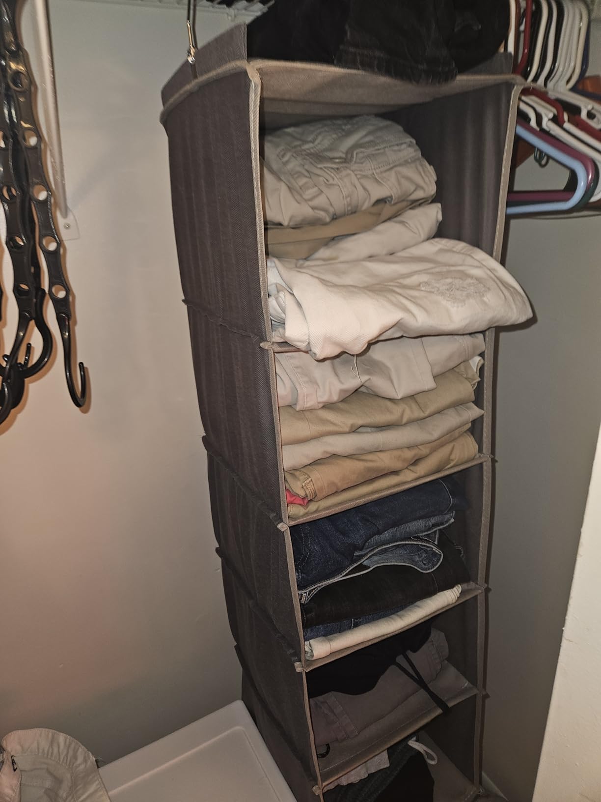 BOOMIBOO Hanging Closet Organize and Shelves，5-Hanging Shelf with 2 Side Pockets，Storage Foldable （Grey） customer photo 1