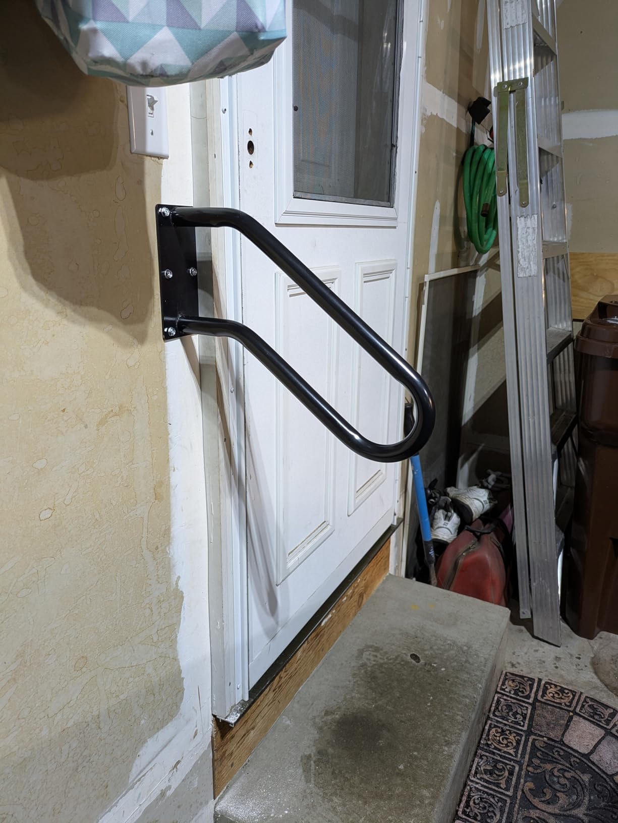 Handrails Wall Mount Stair Safety Handle Non-Slip Step Metal U-Shape Grab Yard Mounted Garage Porch Garden Hand Railings Powder Coated Heavy Duty Indoor or Outdoor Safe Bars Black for 1 to 3 Steps customer photo 1