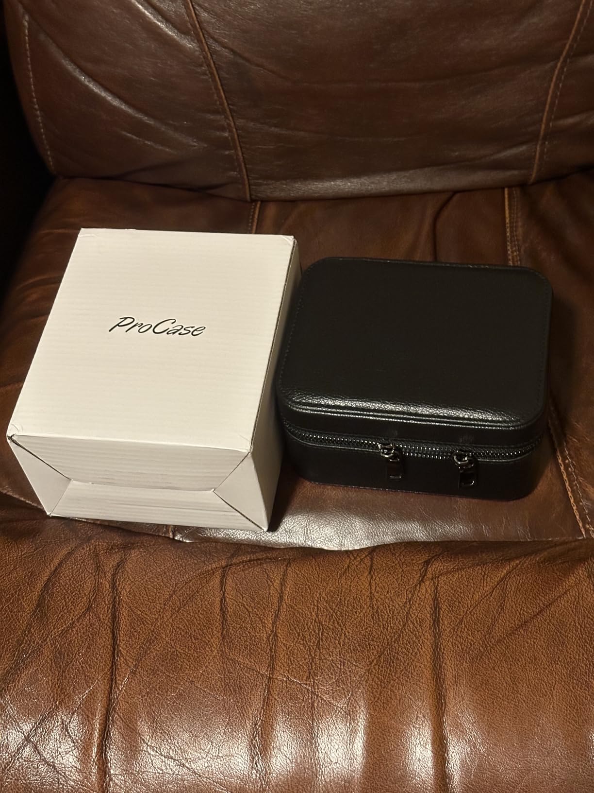 ProCase Travel Watch Case, 2 Slots Mens Jewelry Box -Brown customer photo 2