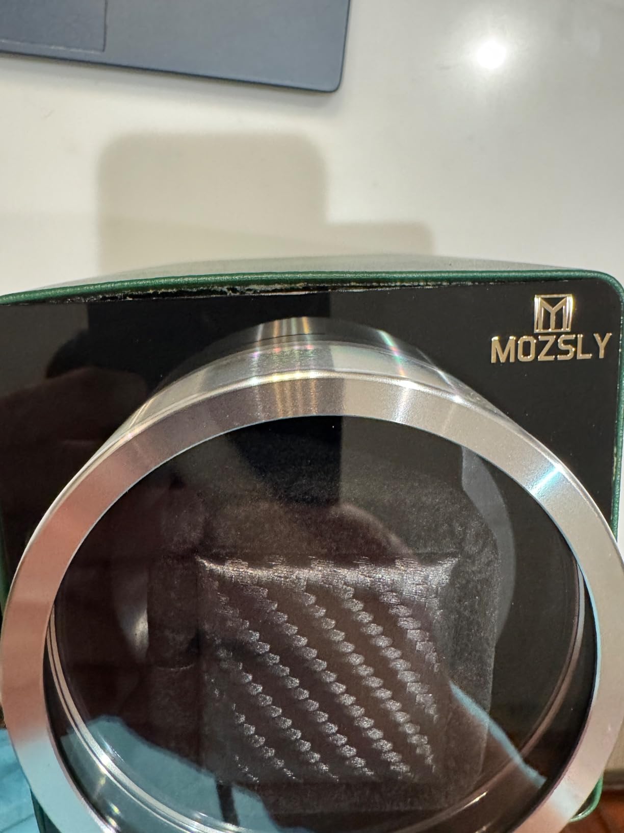 MOZSLY Watch Winder for Automatic Watches Single Rotating Watch Box with Quiet Motor 12 Rotation Mode Setting Battery Powered or AC Adapter PU Leather customer photo 2