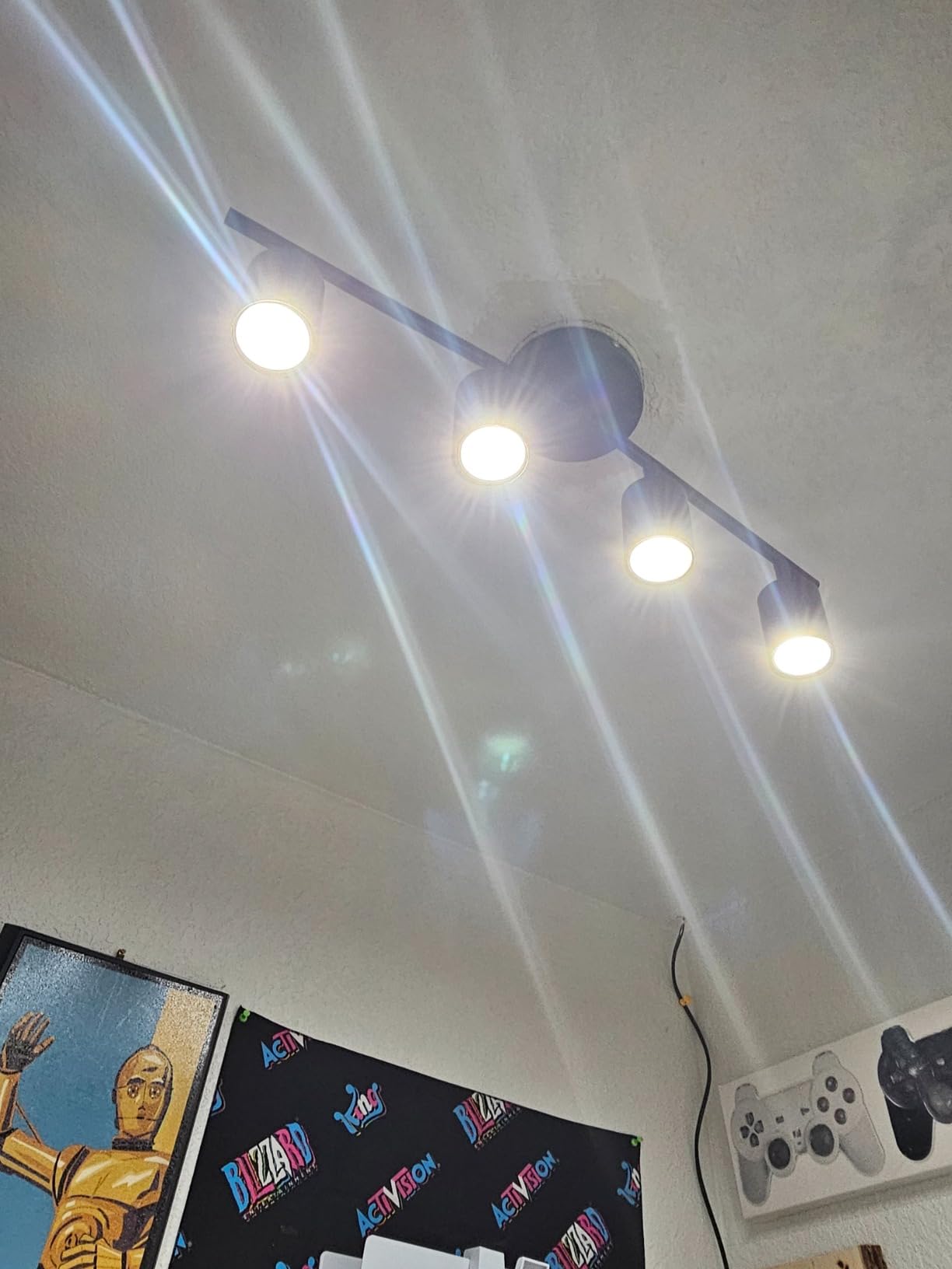 LED 4 Light Track Lighting Kit, Black Ceiling Spotlights, Modern Track Light Fixture with Flexibly Rotatable Light Heads for Kitchen, Living Room, Bedroom, Includes 4 x GU10 Bulb customer photo 2