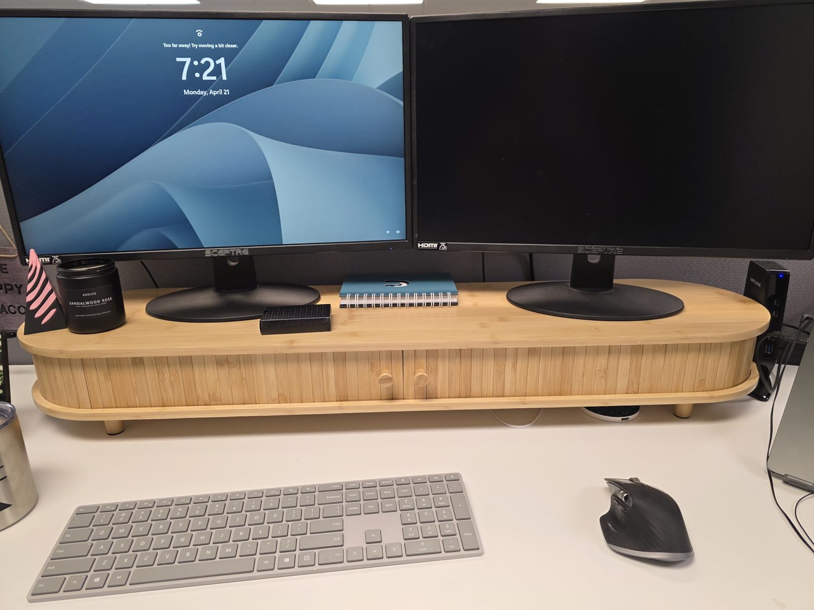 Bamboo Dual Monitor Stand with Storage, 42 Inch Desk Shelf Riser customer photo 1