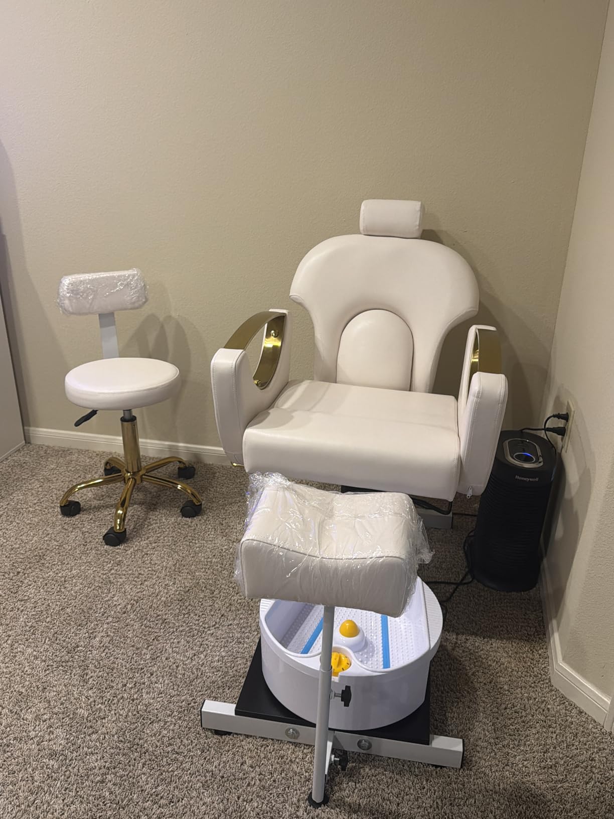 Pedicure Chair with 360 Degree Swivel Stool, Hydraulic Lift Reclining Pedicure Station, Pedicure Chair No Plumbing with Adjustable Footrest for Pedicure Shop,Spa(Pink-Gold) customer photo 1
