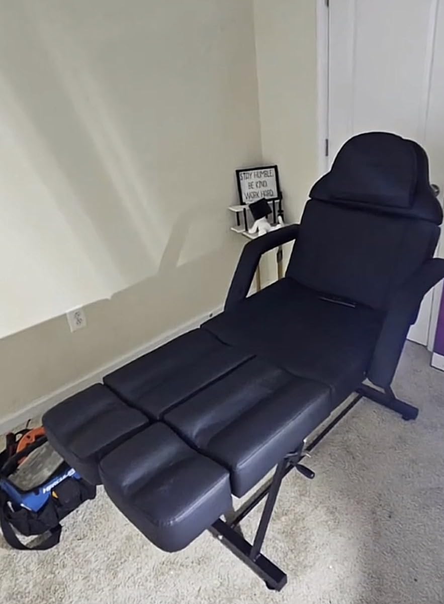 Facial Tattoo Chair, Hydraulic Esthetician Bed with Rolling Stool, Extended Head Spa Tattoo Artist Massage Table 360° Swivel Salon Beauty Spa Equipment w/Removable Armrests, Black customer photo 1