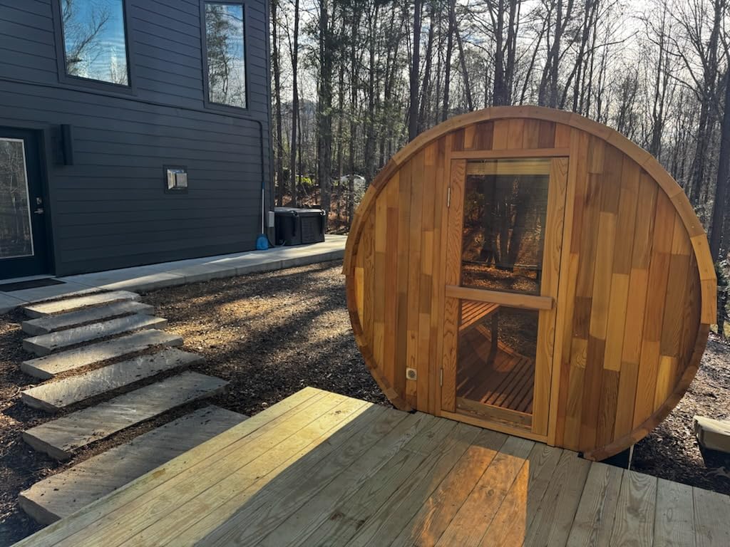 Panoramic Barrel Sauna 4 Person, Canadian Red Cedar, 220V 6KW Toule Heater customer photo 2