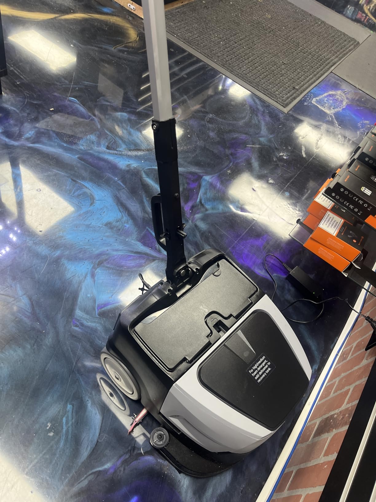 Battery Powered Walk Behind Mini Automatic Floor Scrubber Machine – Compact & Portable, 15” Cleaning Width, 90-Minute Runtime, 170 RPM – Ideal for Small Commercial Spaces, Offices, Retail & More customer photo 1