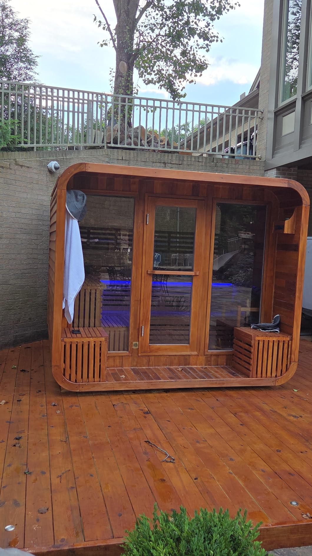 Customize Outdoor Steam Sauna 4-10 Person, Canadian Hemlock, Red Cedar Sauna, Porch Option, Glass Window Option, Wood Burning Stove or Harvia Heater, ETL Certificate(0-195 °F) customer photo 2