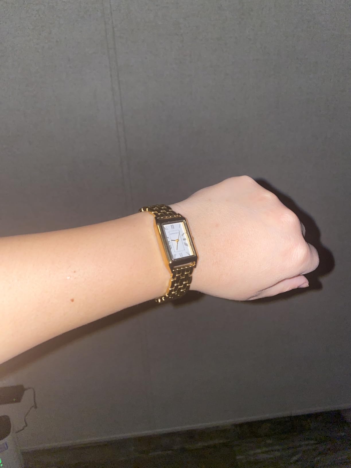 Gold Watches for Women with Vintage Rectangular Case,White Roman Dial,Stainless Steel Band,Adjustment Tool Included,Water Resistant customer photo 1