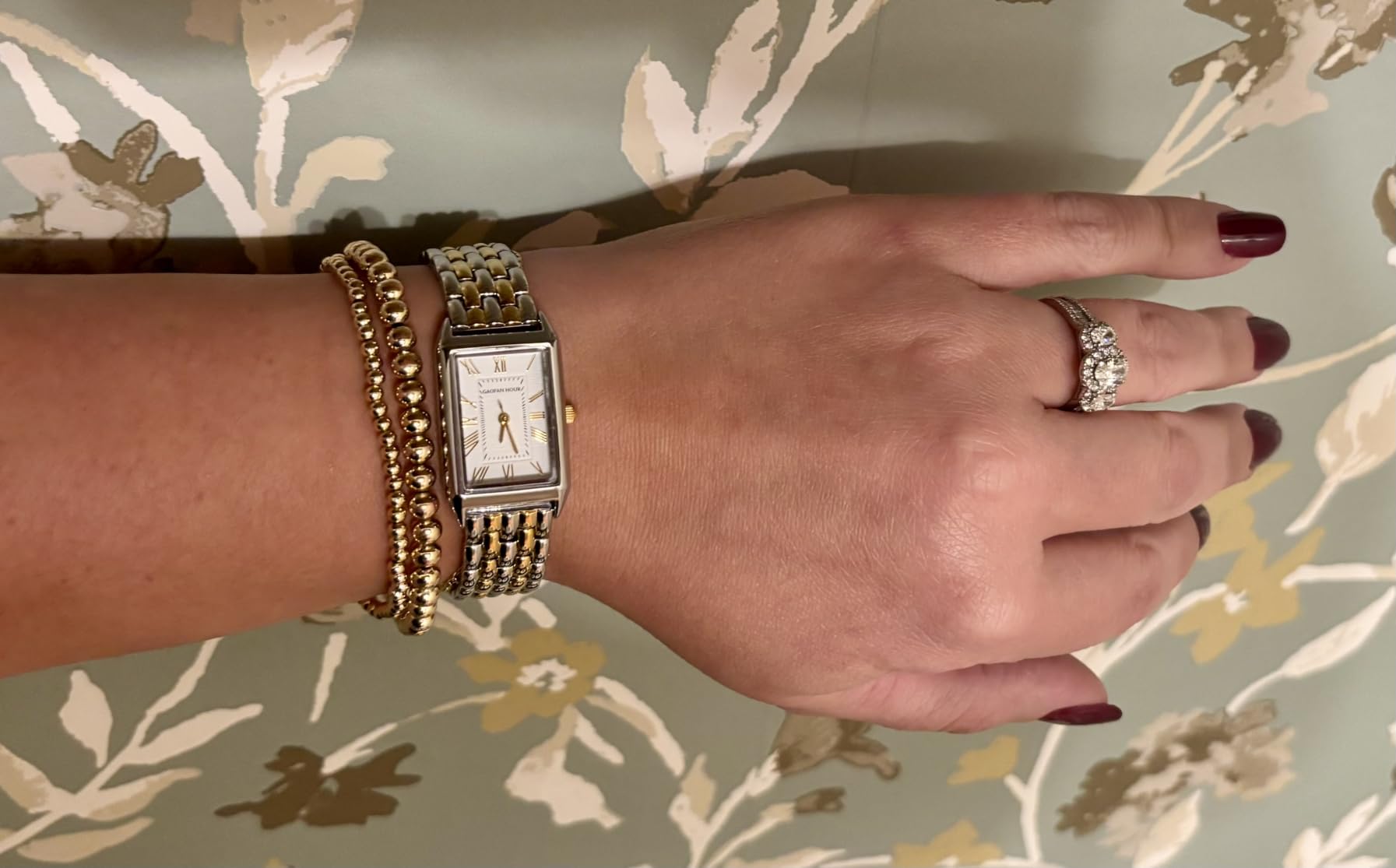 Gold Watches for Women with Vintage Rectangular Case,White Roman Dial,Stainless Steel Band,Adjustment Tool Included,Water Resistant customer photo 2