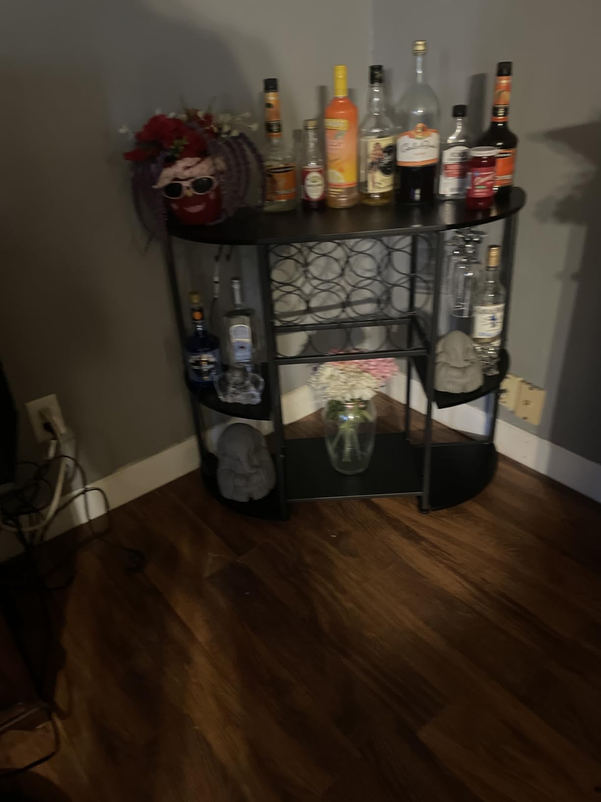 JKsmart Wine Bar Cabinet with LED Lights, Mini Wine Bar Cart with Storage and Glass Holder, Home Bar Coffee Bar for Liquor, 3-Tier Bar Table for Kitchen, Dining Room, Living Room, Black customer photo 1