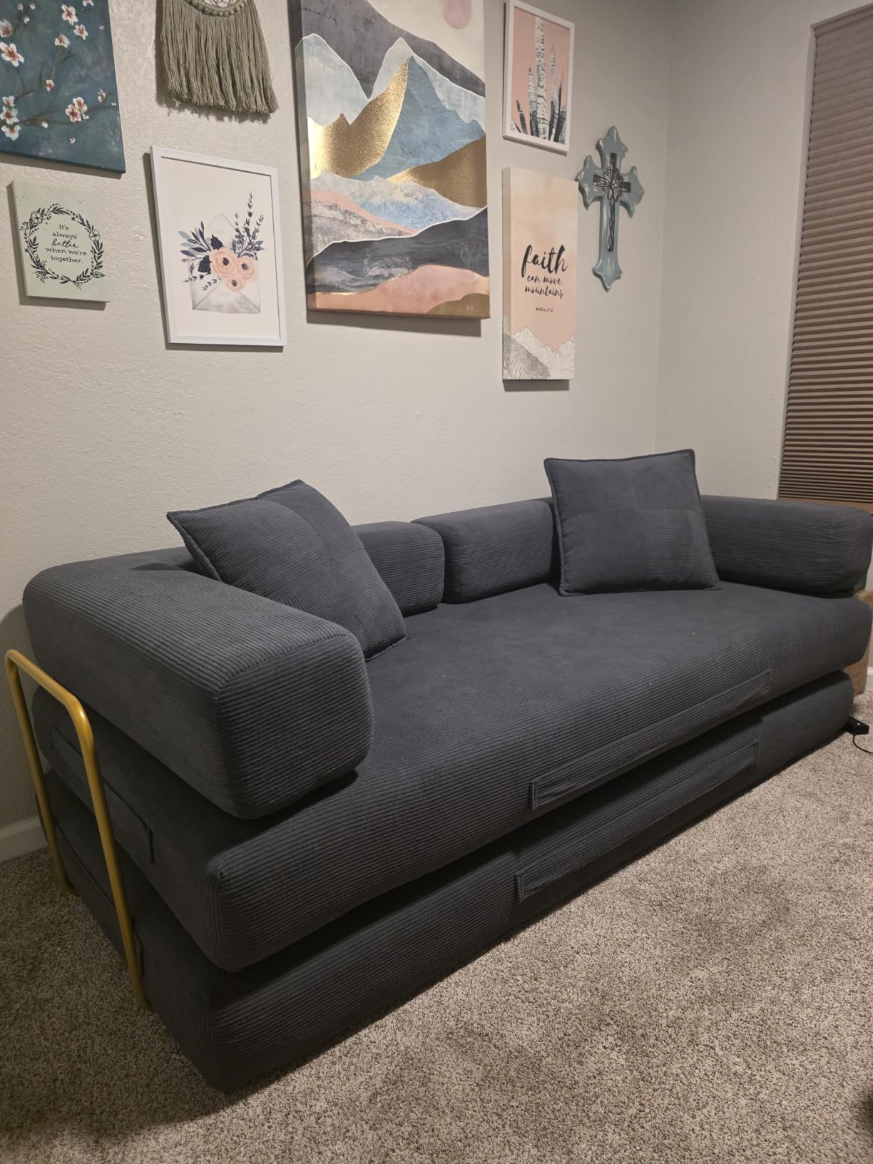 4-in-1 Folding Convertible Sofa Bed, 78 Inch Oversized Corduroy Upholstered Boneless Couch, Loveseat Sleeper with Pull Out Bed, Floor Sofa Modular Futon Couch for Living Room Bedroom Lounge, Green customer photo 1