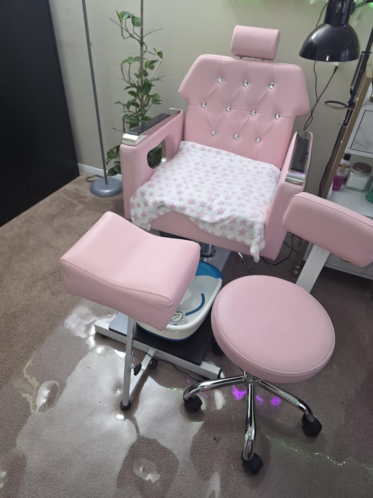 FHFO Pedicure Chair No Plumbing with Rolling Salon Spa Stool, Pink customer photo 1