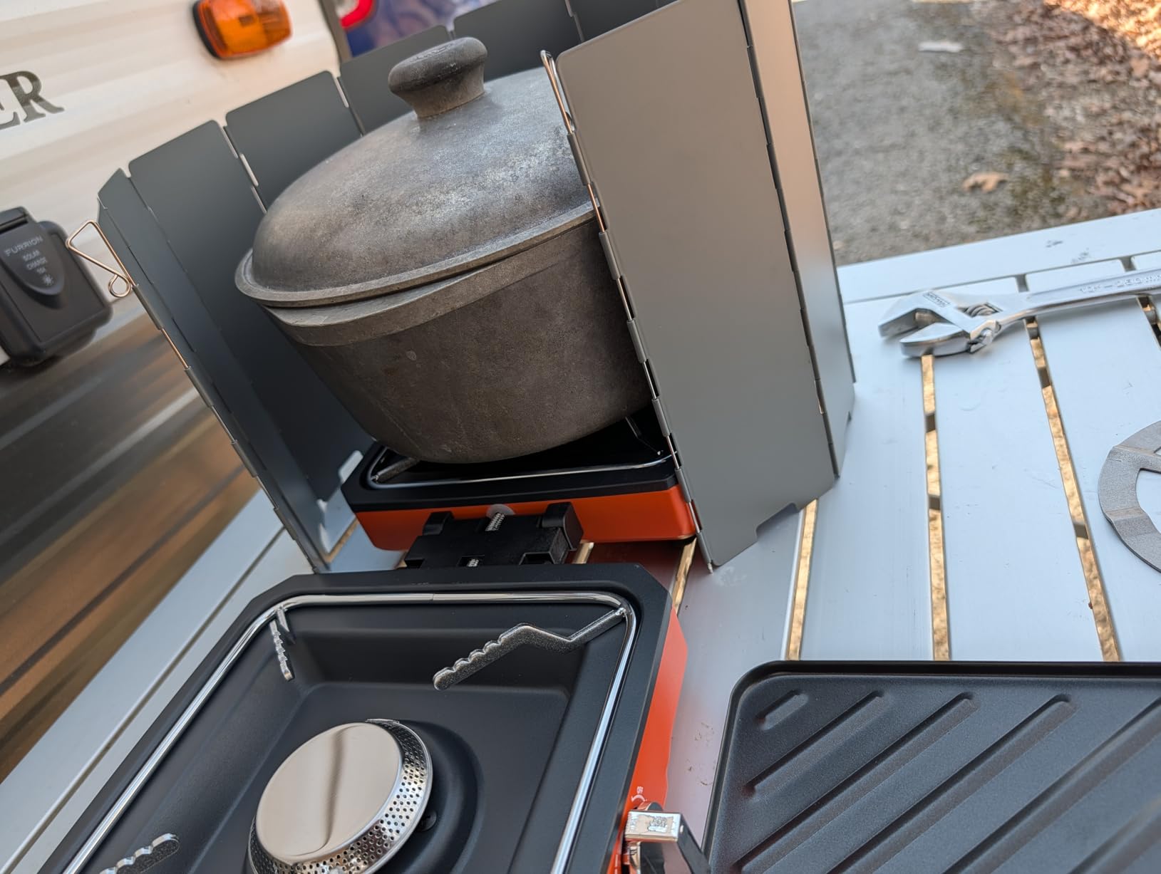 ODSD 2 Burner Camping Stove with Windshield, 20000 BTU Propane Camp Stove, Portable Folding Gas Stove, Camping Essentials Gear Includes Frying Pan, Coffee Stand & Carry Bag, Green customer photo 2