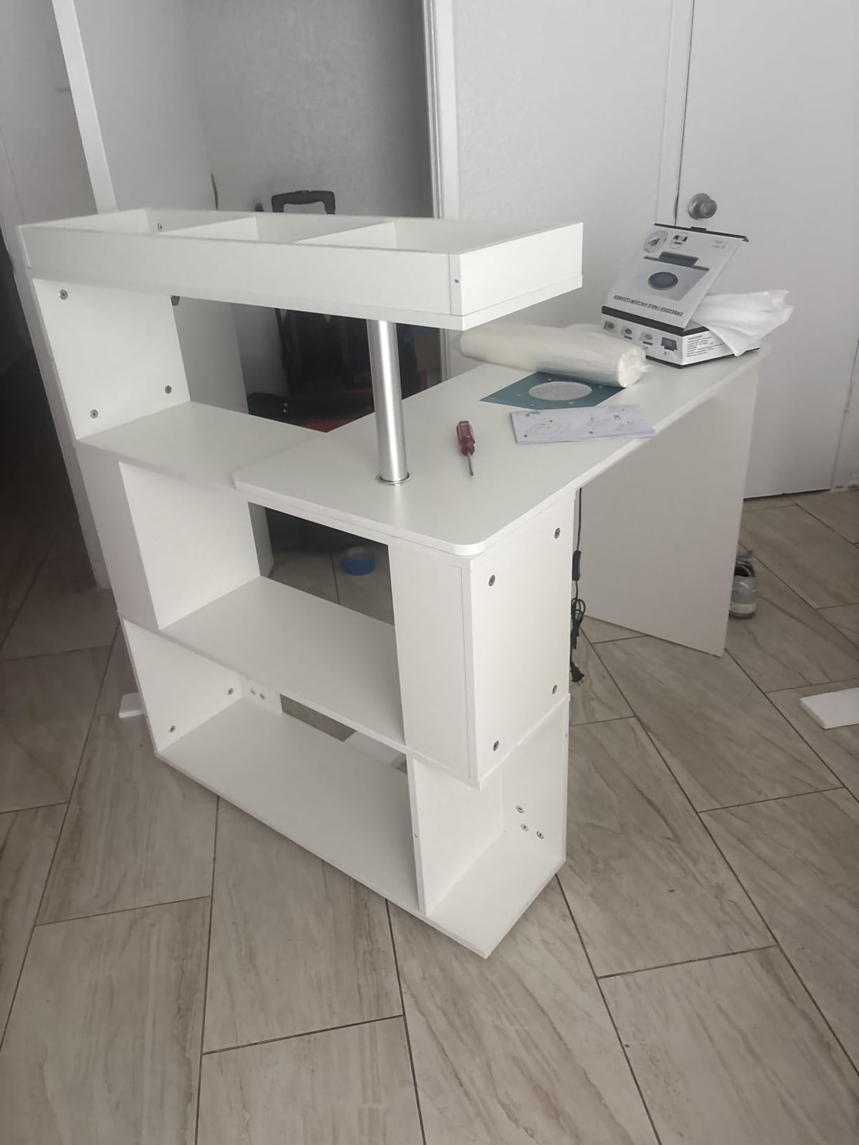 Manicure Table with Dust Collector, Reversible Nail Desk (White) customer photo 1