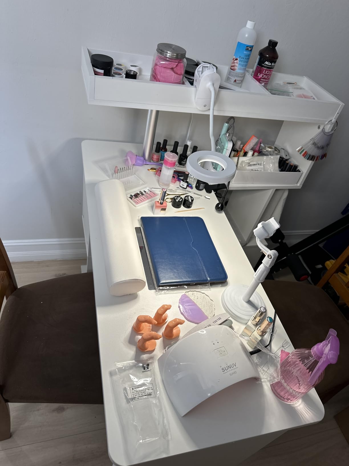 Manicure Table with Dust Collector, Reversible Nail Desk (White) customer photo 2