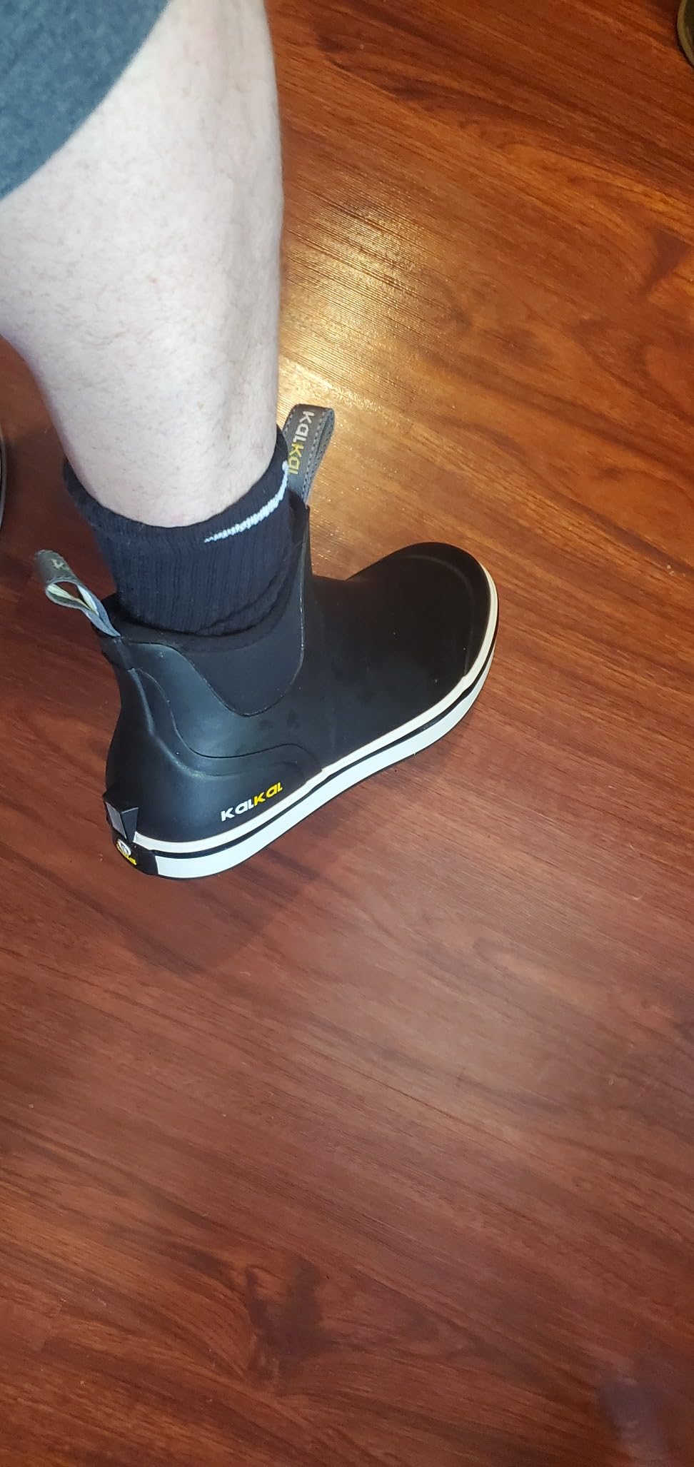 Kalkal Men's Deck Boots Anti-Slip Saltwater Fishing Rain Boots with Memory Foam, Waterproof Rubber Ankle Work Boots for Sailing (Size 7-14) customer photo 1