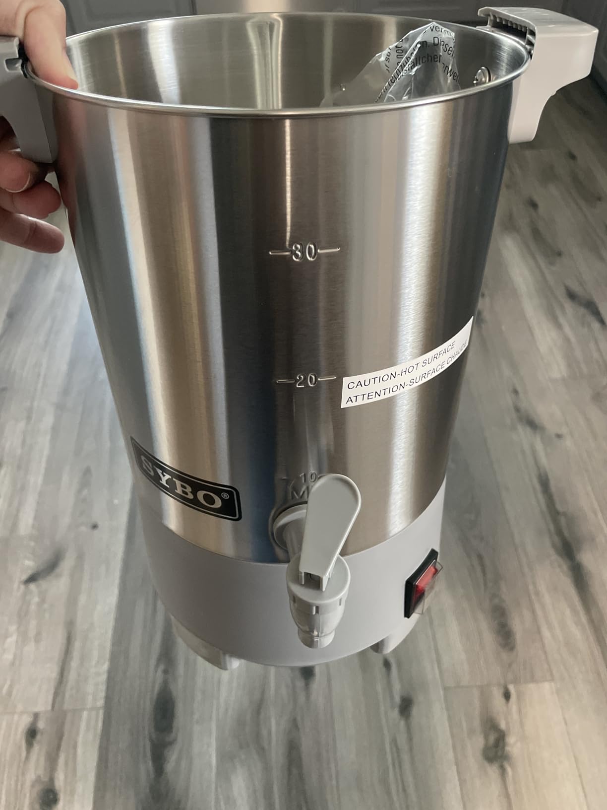 SYBO Commercial Grade Stainless Steel Percolate Coffee Maker, Hot Water Urn for Catering, Hot Beverage Dispenser, 40-Cup, 6L, Metallic customer photo 2