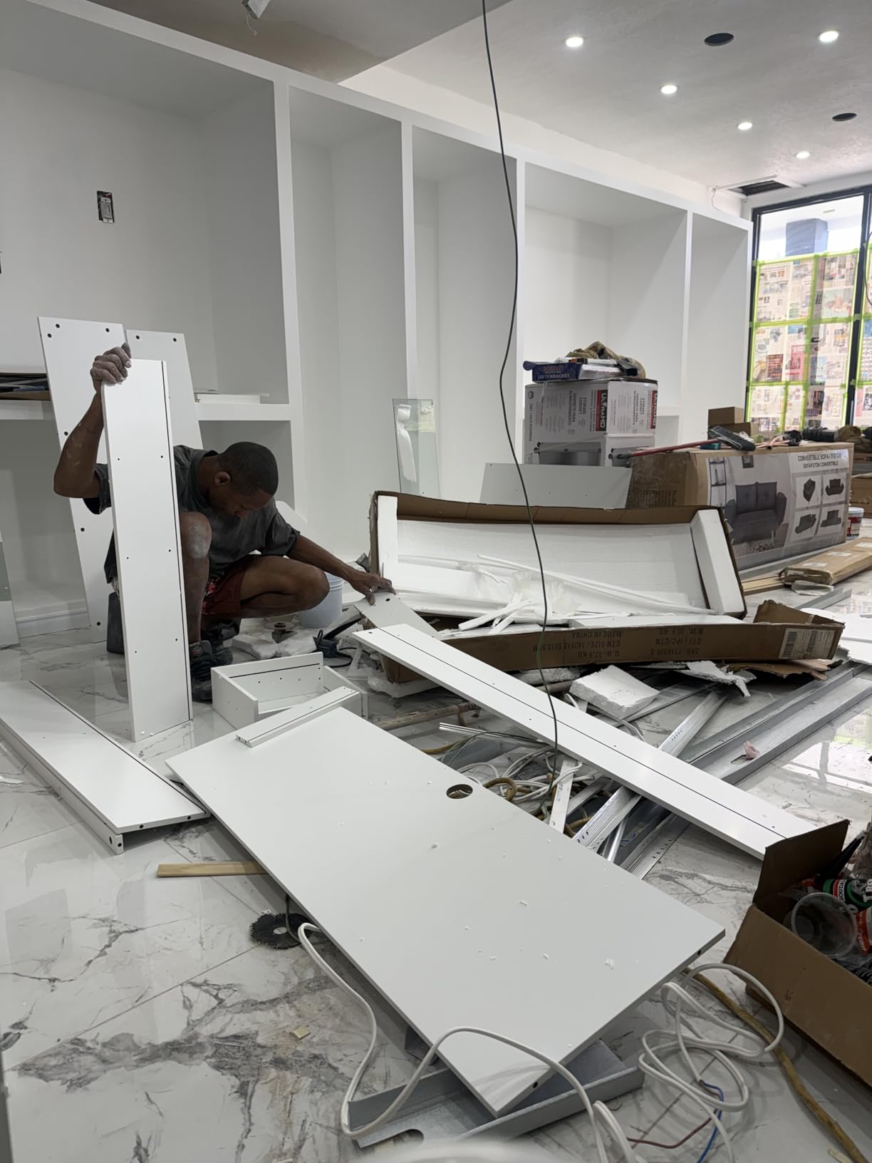 PAKASEPT Reception Desk with Counter for Retail & Checkout,Modern Front Reception Counter with LED Lights,Drawers & Open Shelves,Retail Counter with Storage for Countertop,Beauty Salon,Shop,Bar,White customer photo 2