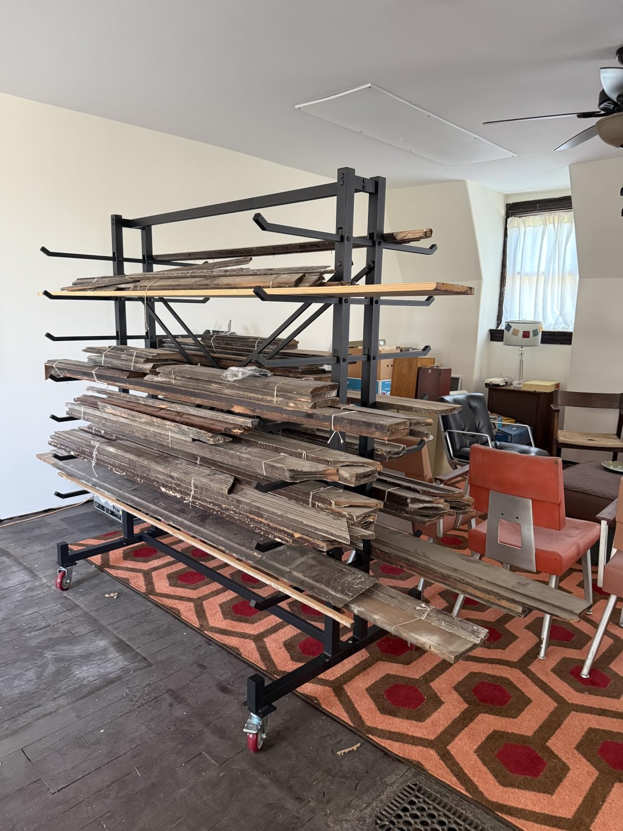 Lumber Storage Rack, Heavy-Duty 2000LBS Rolling Lumber Rack on Wheels, 7-Tier Wood Storage Rack with X-Braced Steel Frame, Pipe Rack Organizer Shelving Unit for Garage Workshop customer photo 1