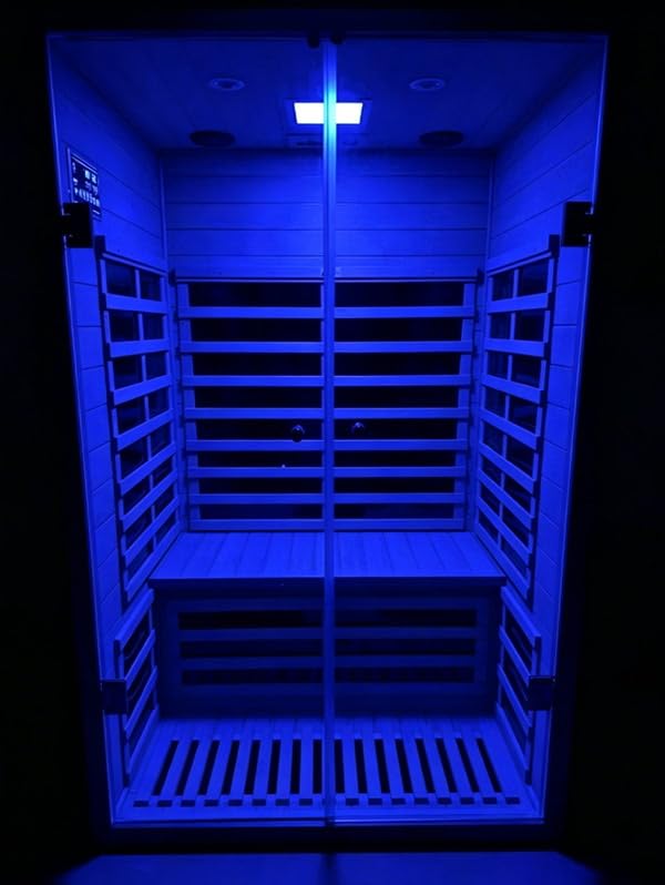 2-3 Person Corner Far Infrared Sauna for Home, 1760W Ultra-Low EMF（0-1mG） Indoor Red Cedar Wood Sauna Room with 8 Heating Panels, Dual Control Panel, Bluetooth Speaker & Chromotherapy Lights customer photo 2