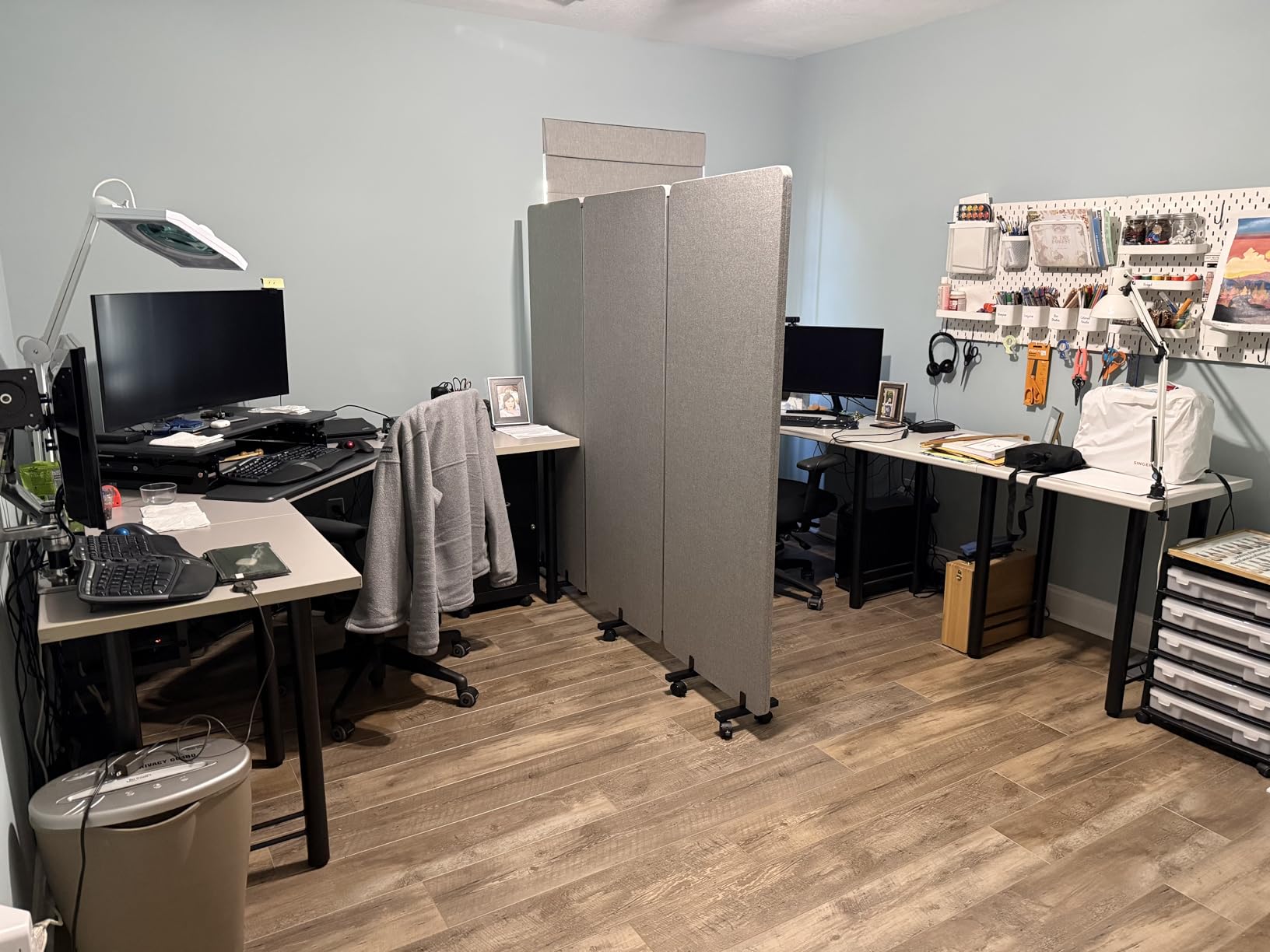 3 Panel Foldable Office Partitions, Mobile Cubicle Wall with Wheels customer photo 2