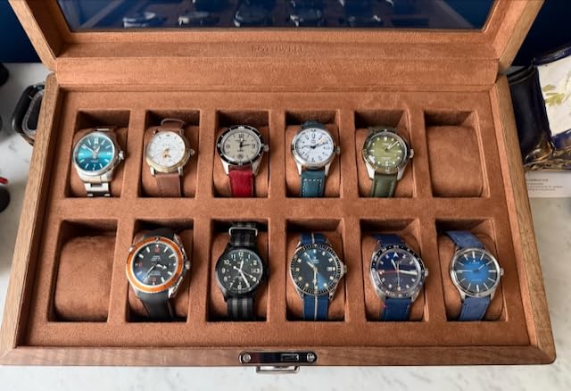 ROTHWELL 12 Slot Leather Watch Box with Valet Drawer - 12 Slot Luxury Watch Case Display Organizer, Microsuede Liner, Mens Accessories Holder, Jewelry Case, Jewelry Display Organizer (Tan/Brown) customer photo 2